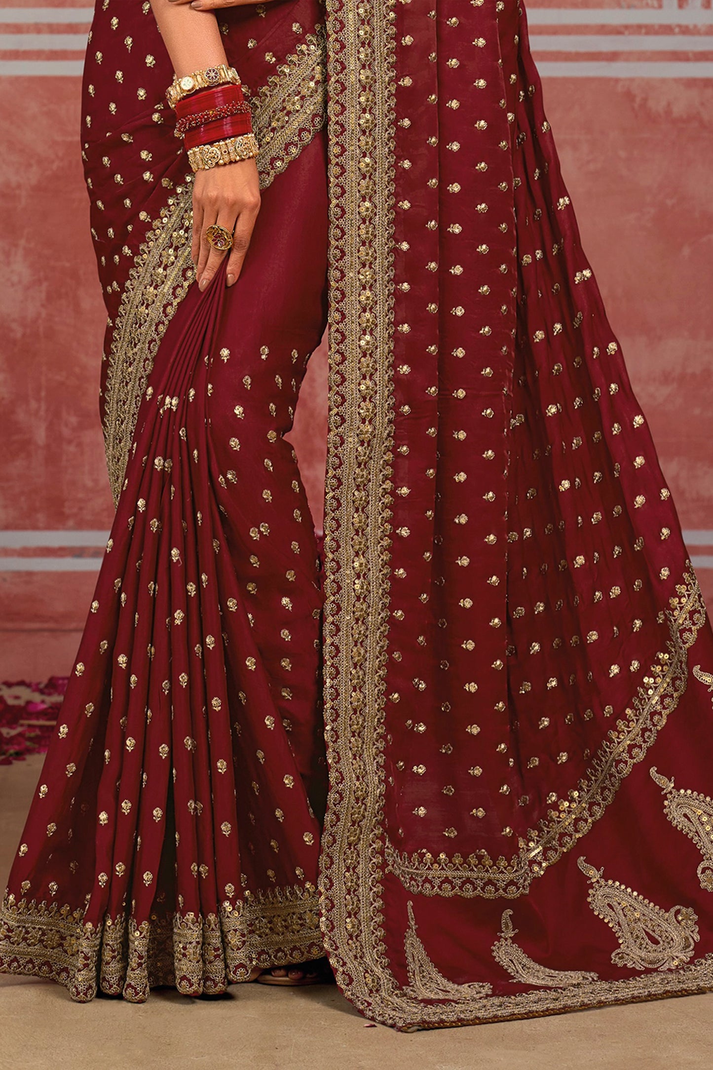 Maroon Embroidered Munga Silk Saree-SAR13060_5_SareeButa.com