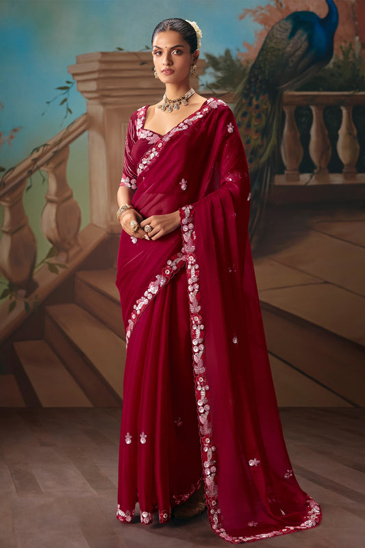 Maroon Embroidered Organza Saree-SAR12027_1_SareeButa.com