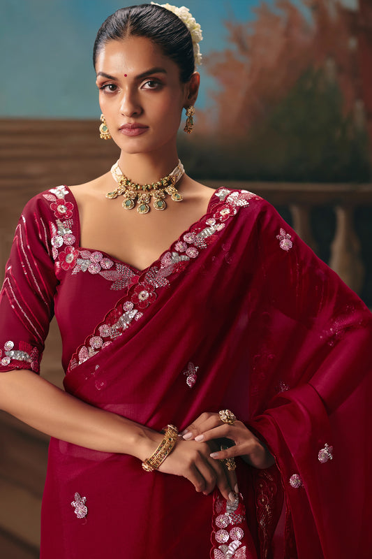 Maroon Embroidered Organza Saree-SAR12027_2_SareeButa.com