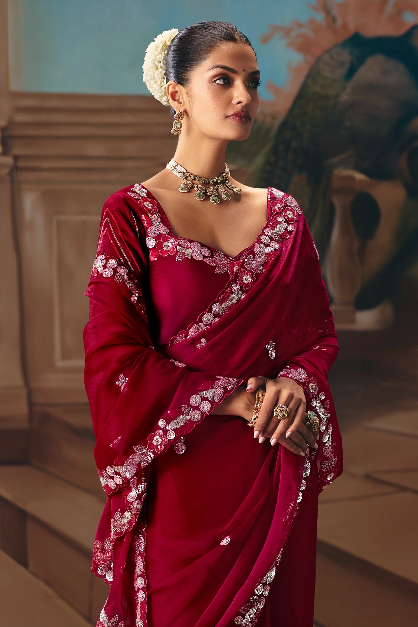 Maroon Embroidered Organza Saree-SAR12027_3_SareeButa.com