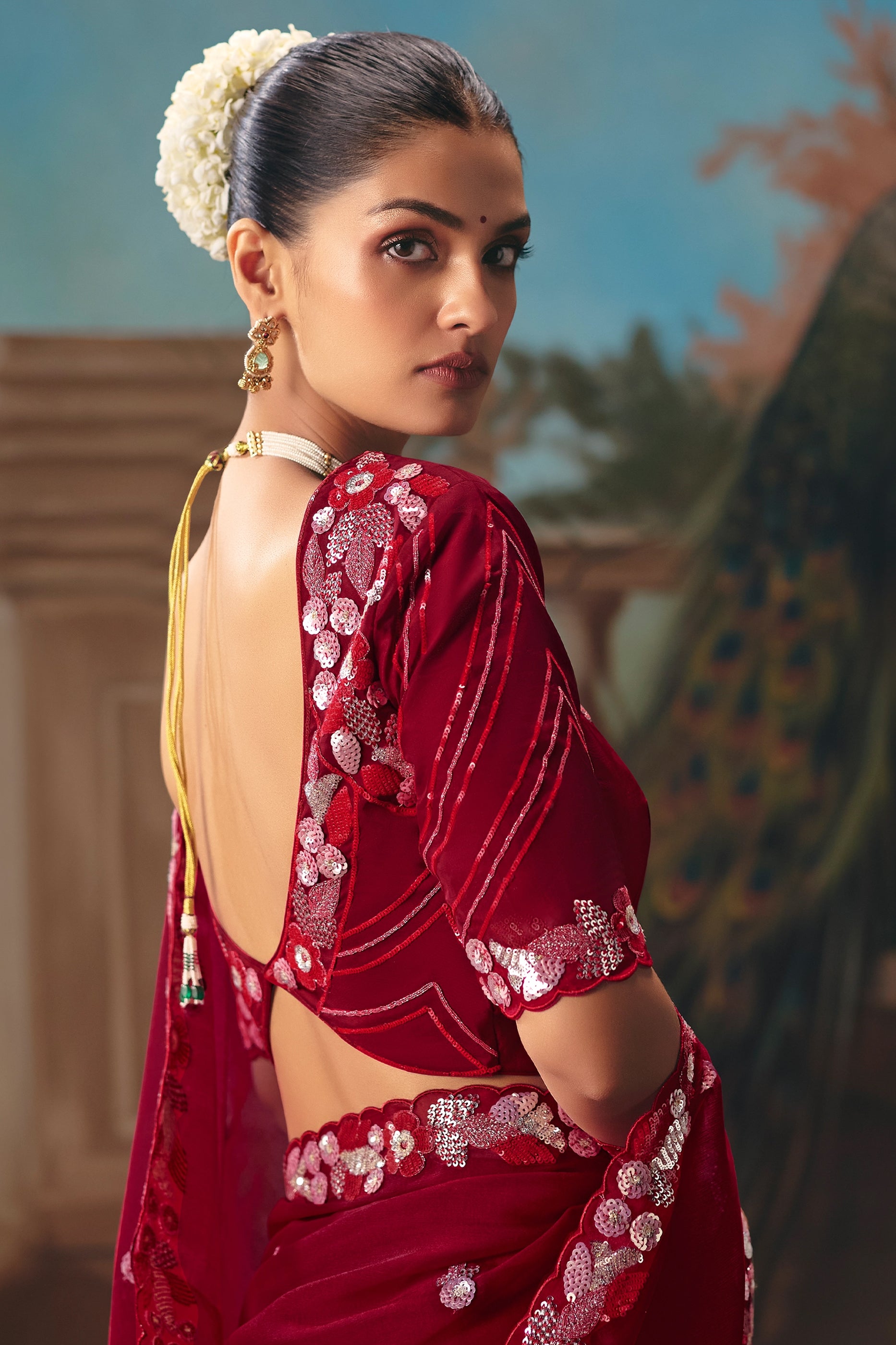 Maroon Embroidered Organza Saree-SAR12027_4_SareeButa.com