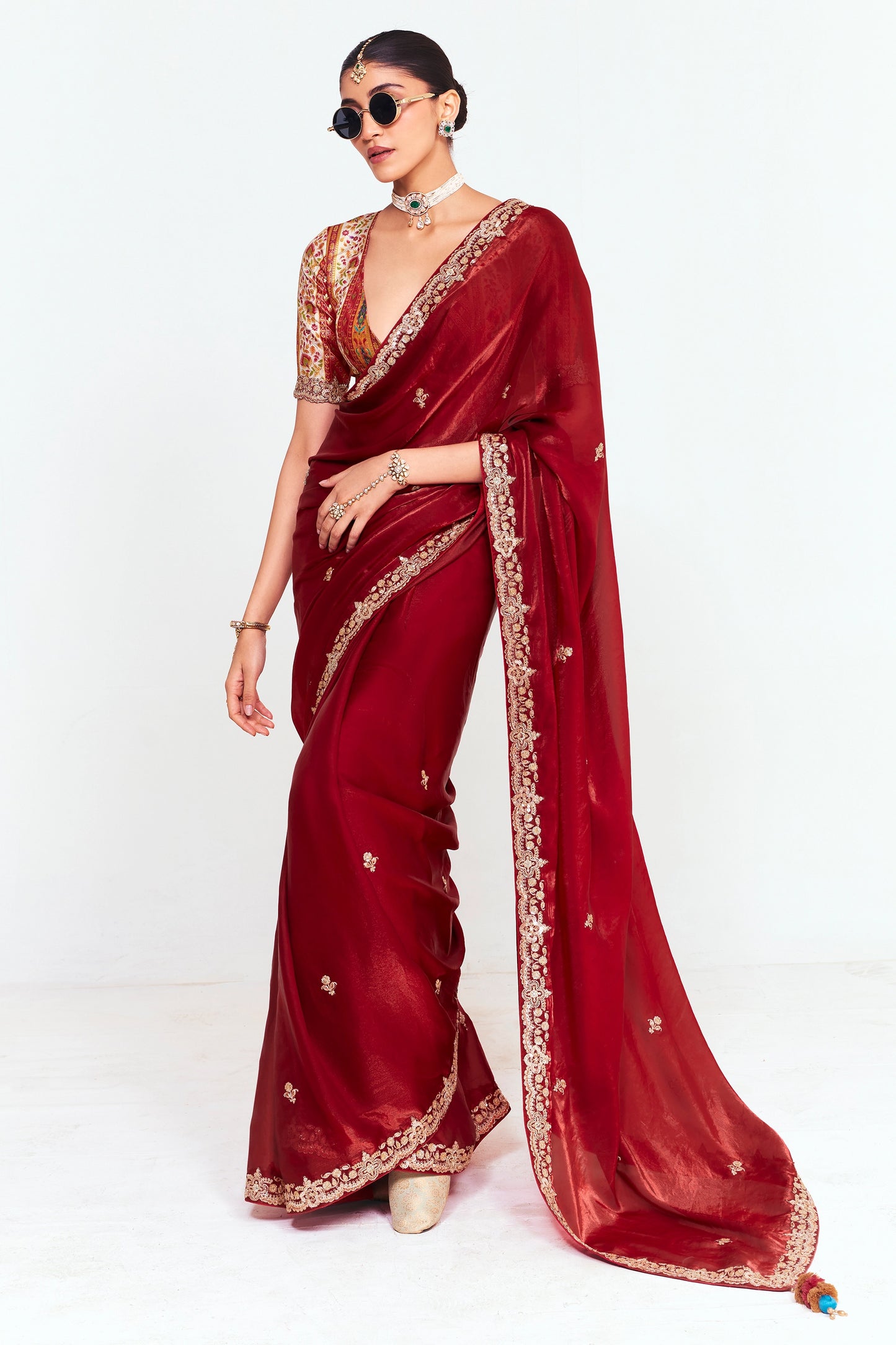 Maroon Embroidered Satin Organza Saree-SAR12251_1_SareeButa.com