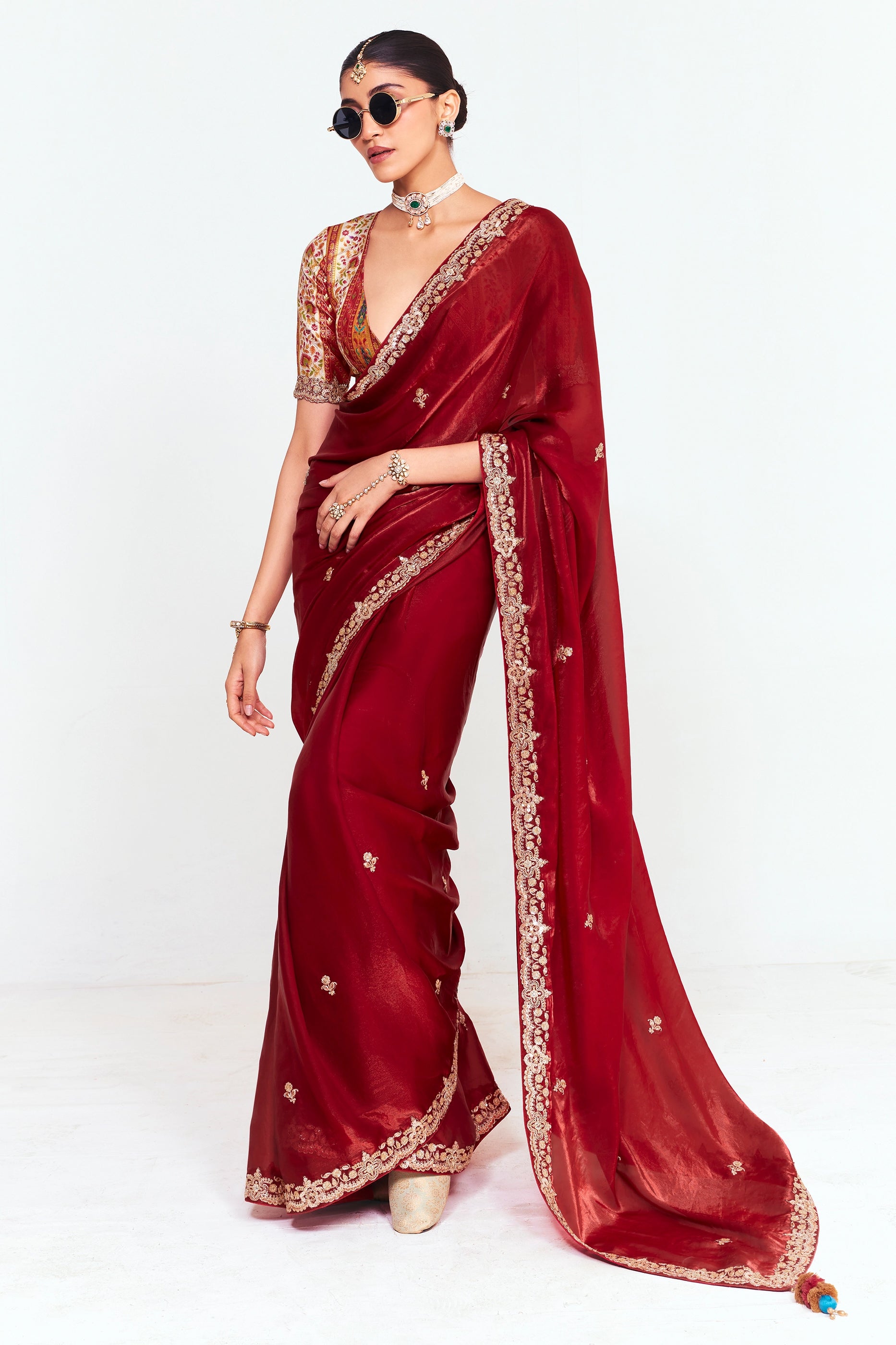 Maroon Embroidered Satin Organza Saree-SAR12251_1_SareeButa.com