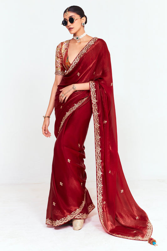 Maroon Embroidered Satin Organza Saree-SAR12251_1_SareeButa.com