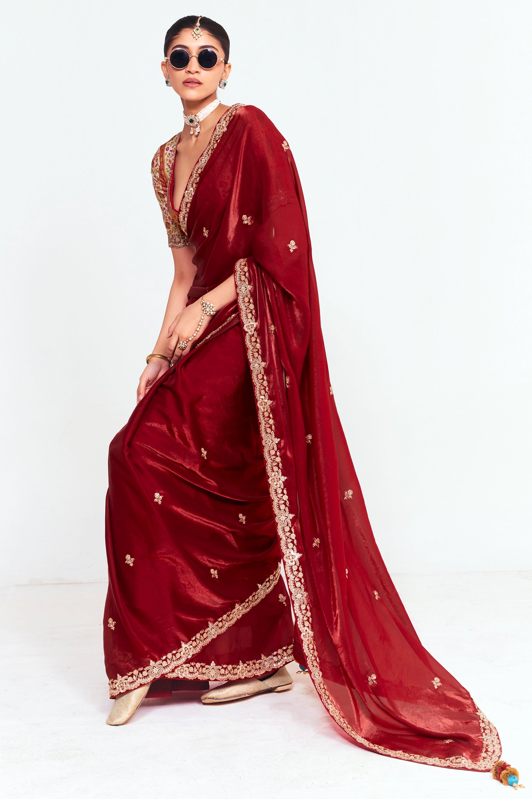 Maroon Embroidered Satin Organza Saree-SAR12251_5_SareeButa.com