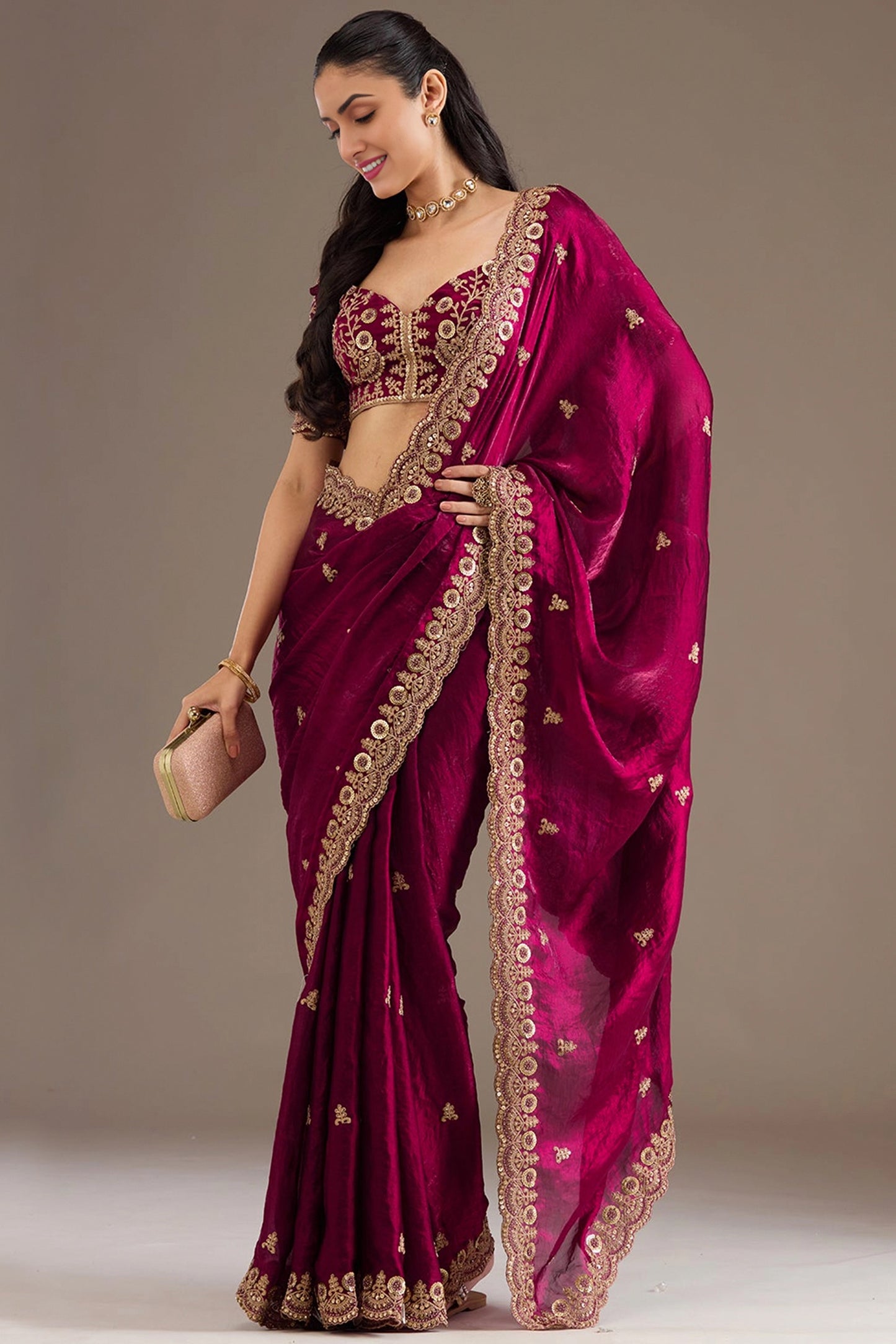 Maroon Embroidered Tissue Saree-SAR12581_1_SareeButa.com