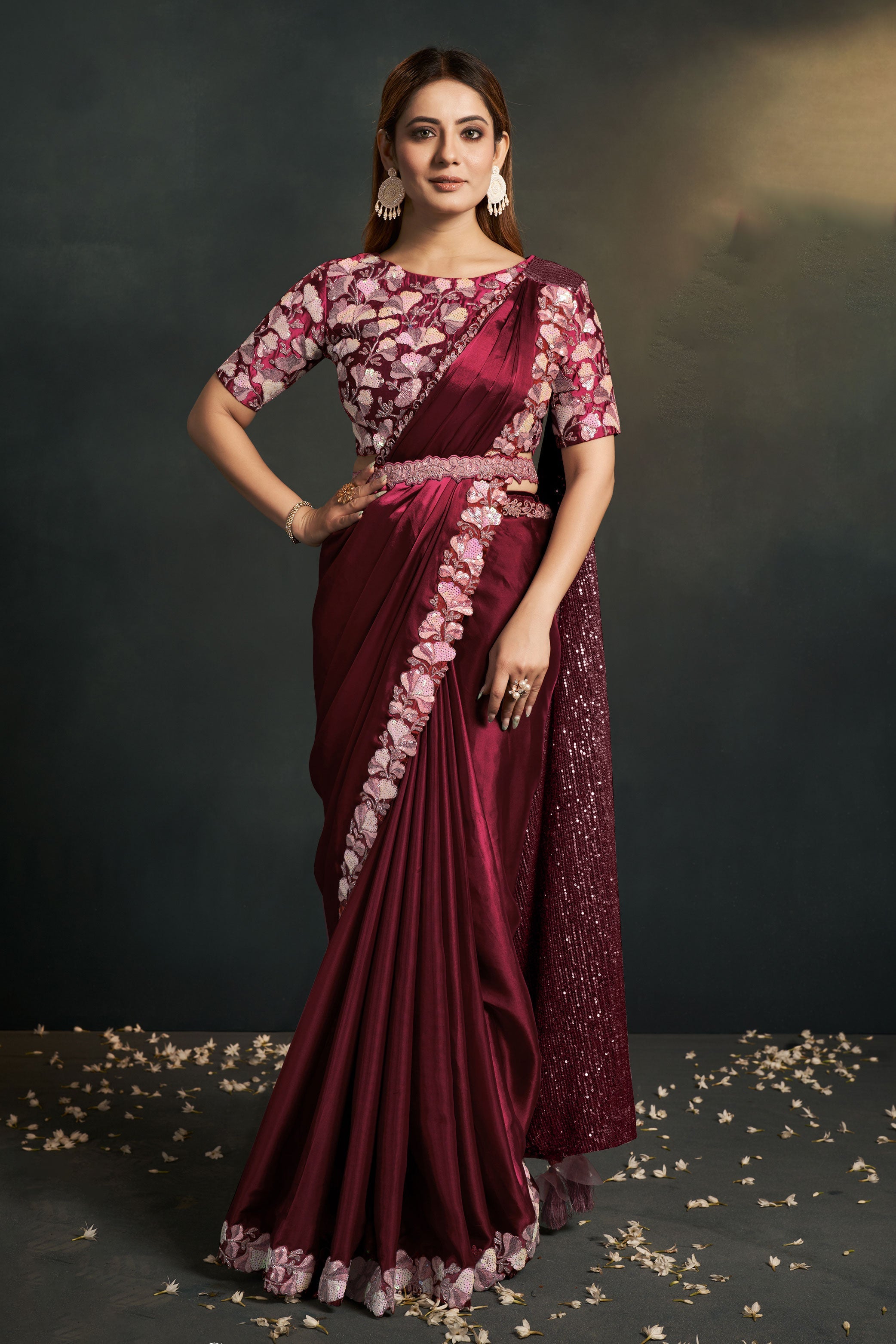 Buy Maroon Silk Readymade Saree Online Saree Buta zb130598