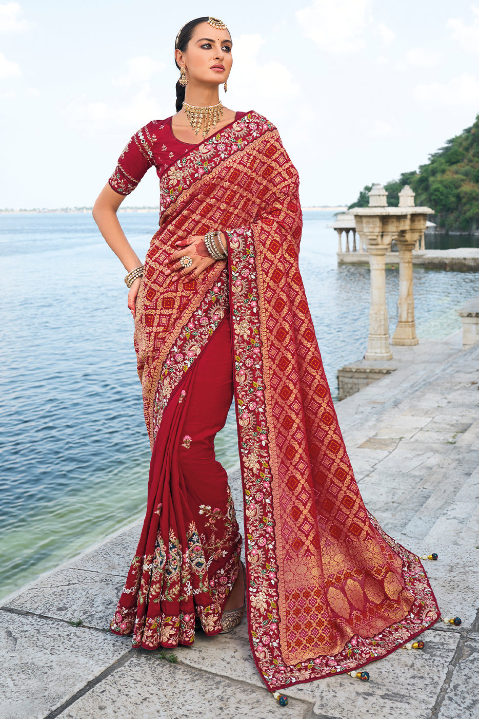 Maroon Heavy Work Bandhej Saree-ZB133465_1_SareeButa.com