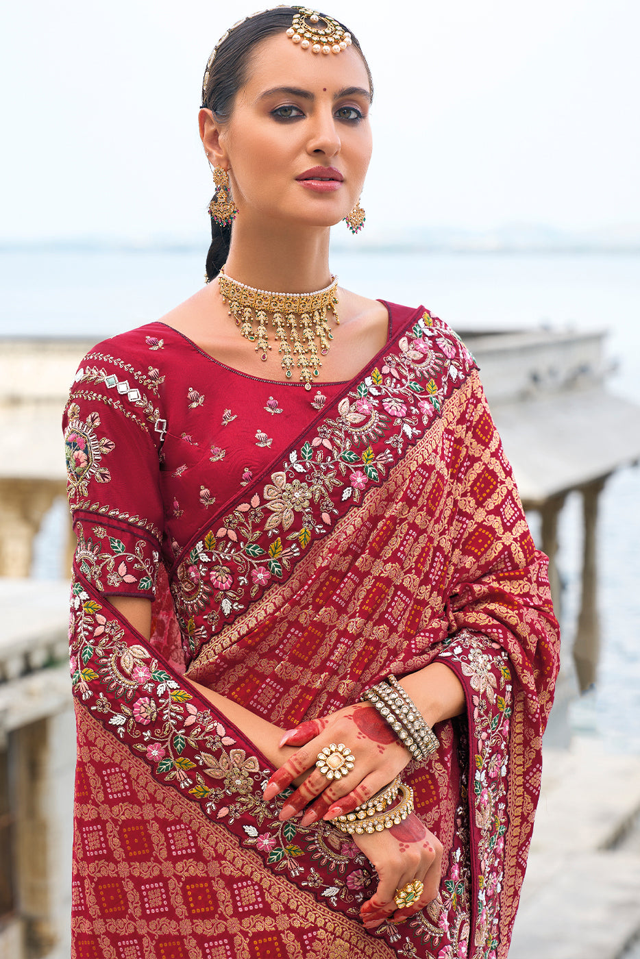 Maroon Heavy Work Bandhej Saree-ZB133465_2_SareeButa.com