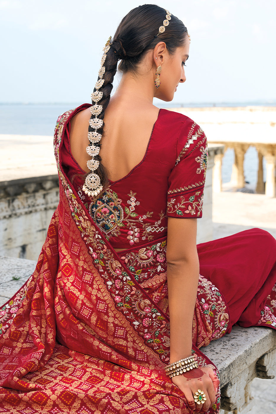 Maroon Heavy Work Bandhej Saree-ZB133465_3_SareeButa.com