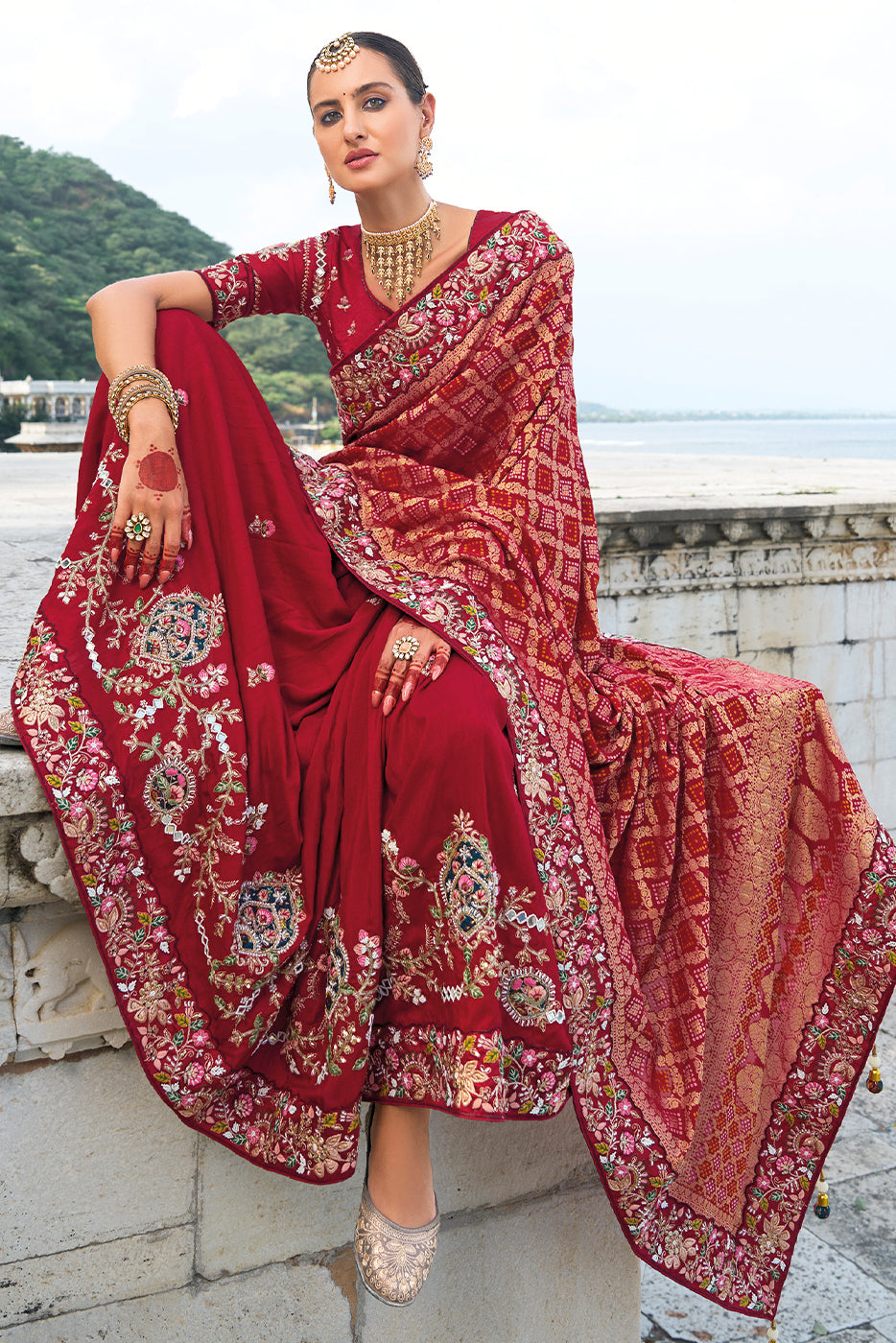 Maroon Heavy Work Bandhej Saree-ZB133465_4_SareeButa.com
