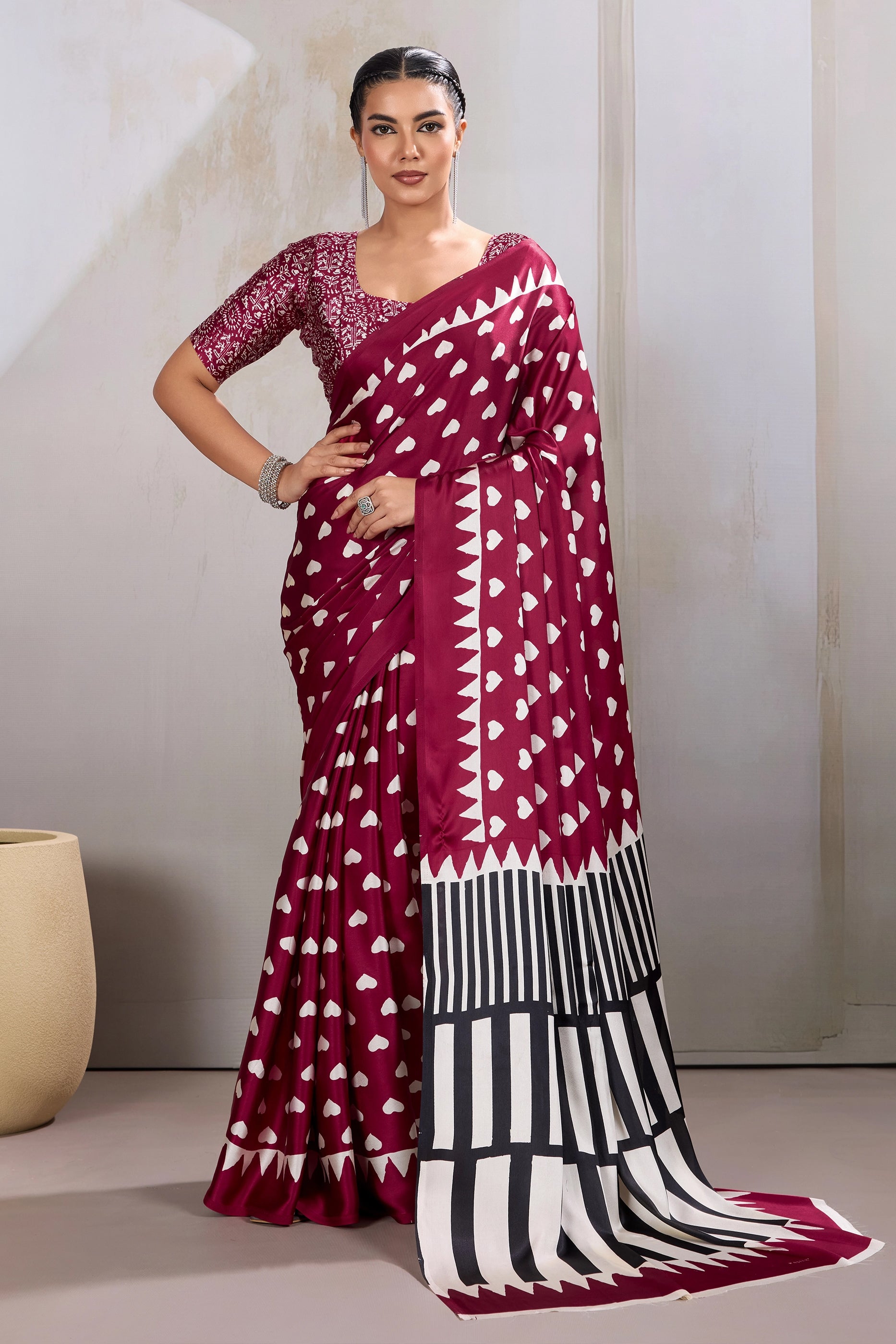 Maroon Printed Satin Saree-SAR11853_1_SareeButa.com