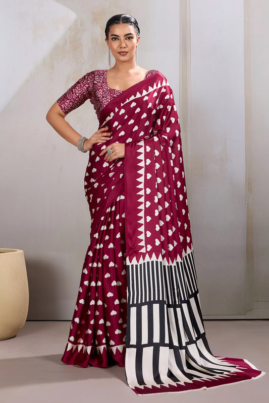 Maroon Printed Satin Saree-SAR11853_1_SareeButa.com