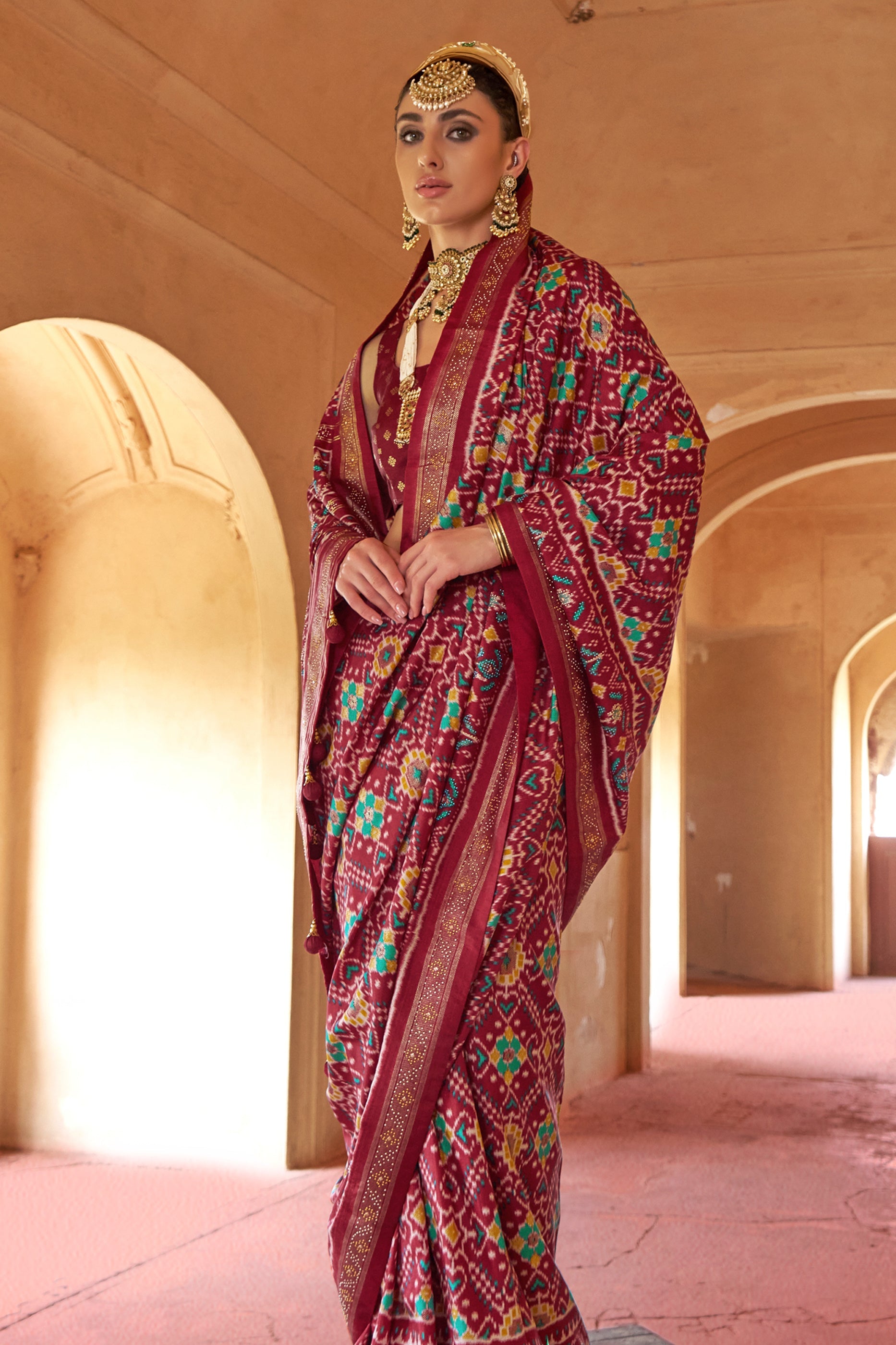Maroon Printed Viscose Silk Patola Saree-SAR10194_2_SareeButa.com