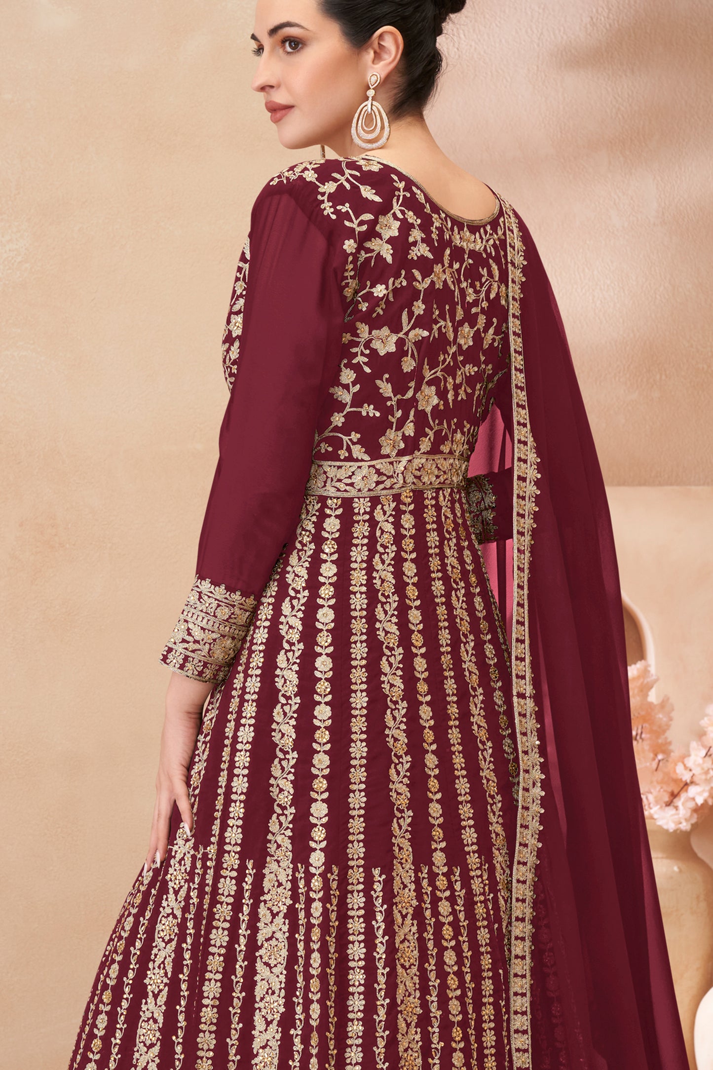 Maroon Readymade Embroidered Georgette Skirt Suit-SAR12178_3_SareeButa.com