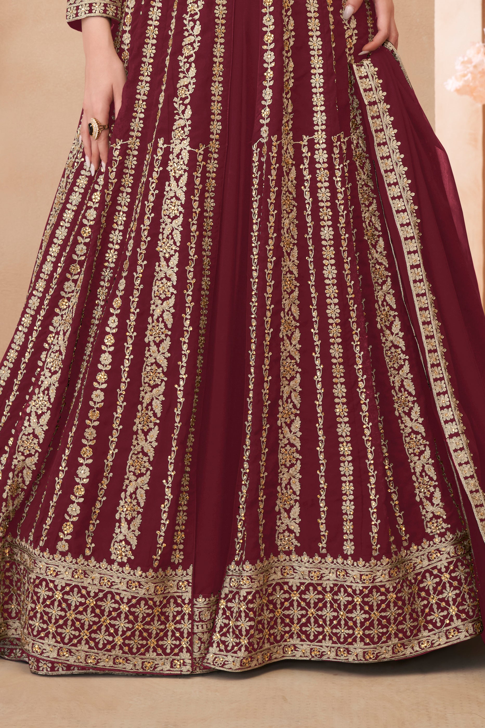 Maroon Readymade Embroidered Georgette Skirt Suit-SAR12178_5_SareeButa.com