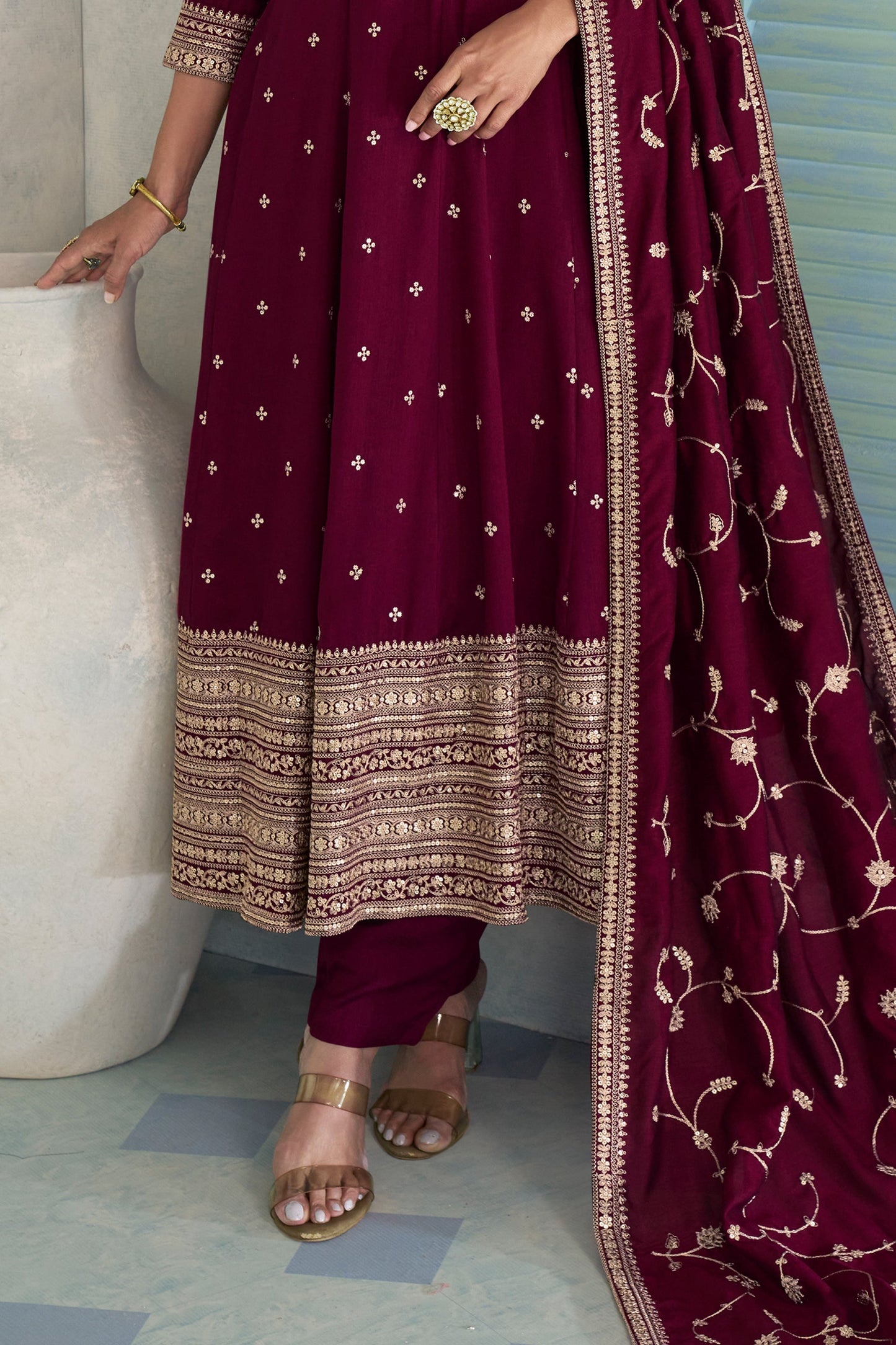 Burgundy Readymade Embroidered Silk Anarkali Suit-SAR10679_5_SareeButa.com