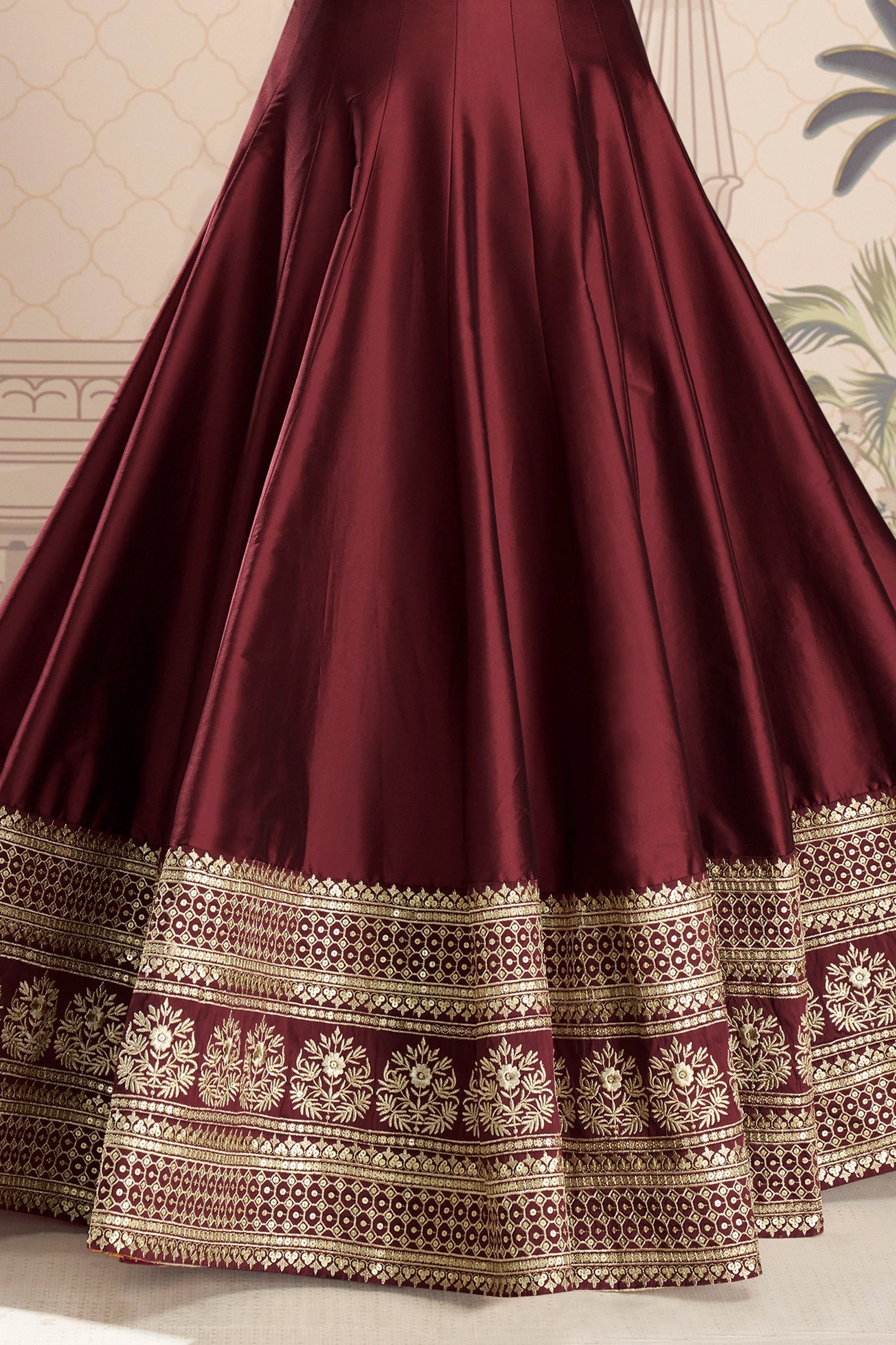 Maroon Readymade Embroidered Silk Gown With Dupatta-SAR11088_5_SareeButa.com