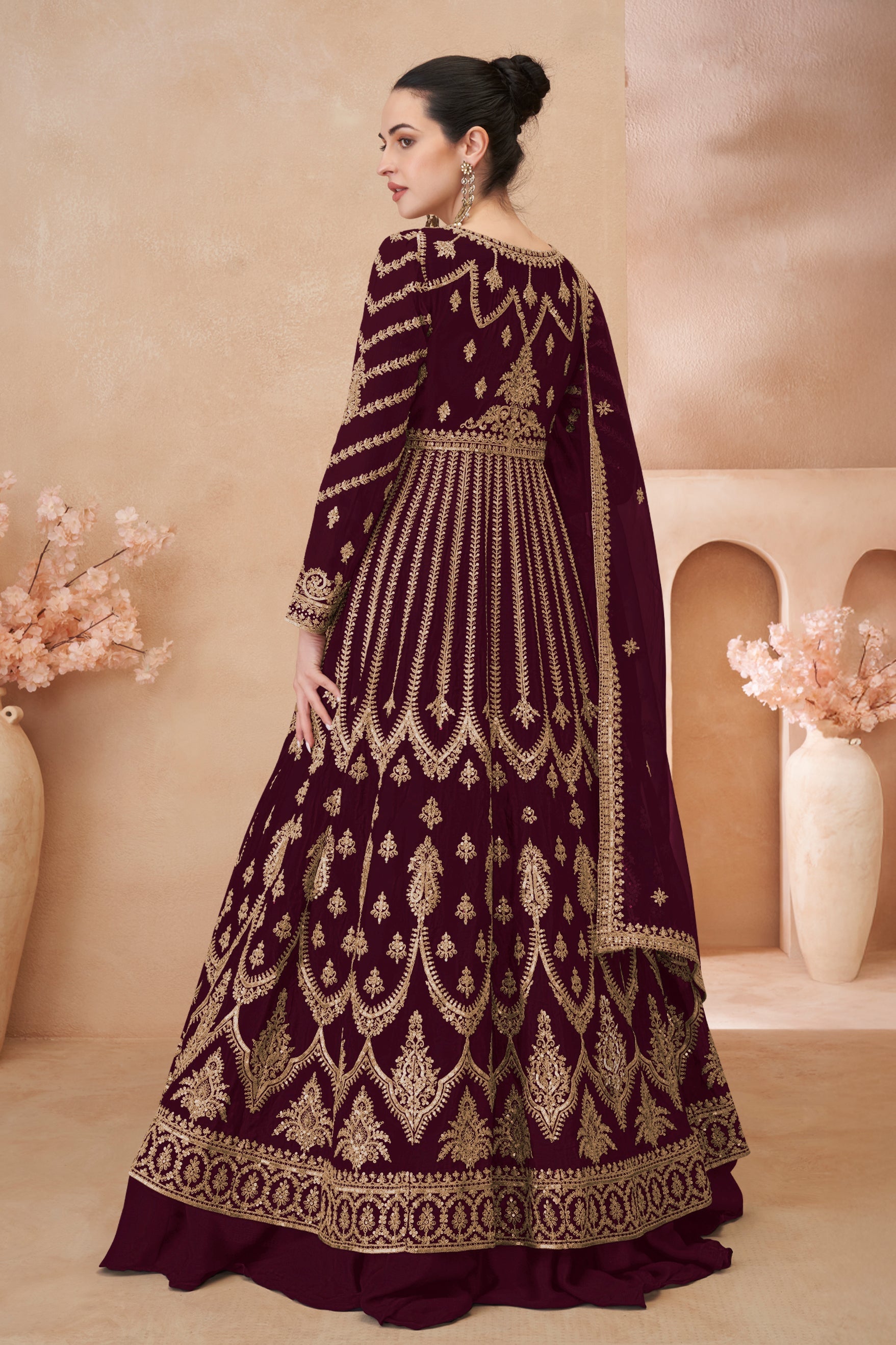 Wine Readymade Heavy Work Chinon Skirt Suit-SS617_3_SareeButa.com