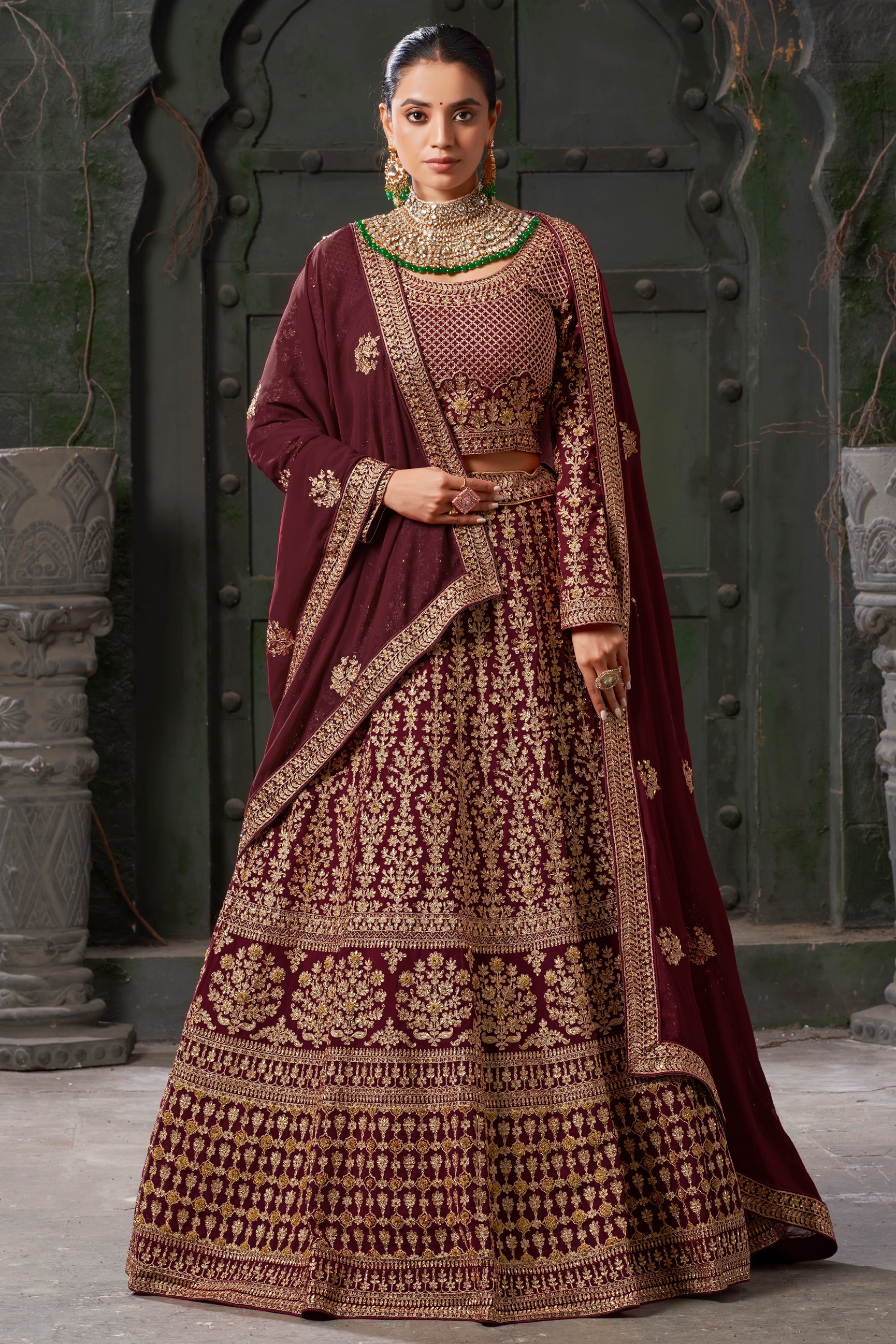 Maroon Readymade Heavy Work Georgette Lehenga-LC126_1_SareeButa.com