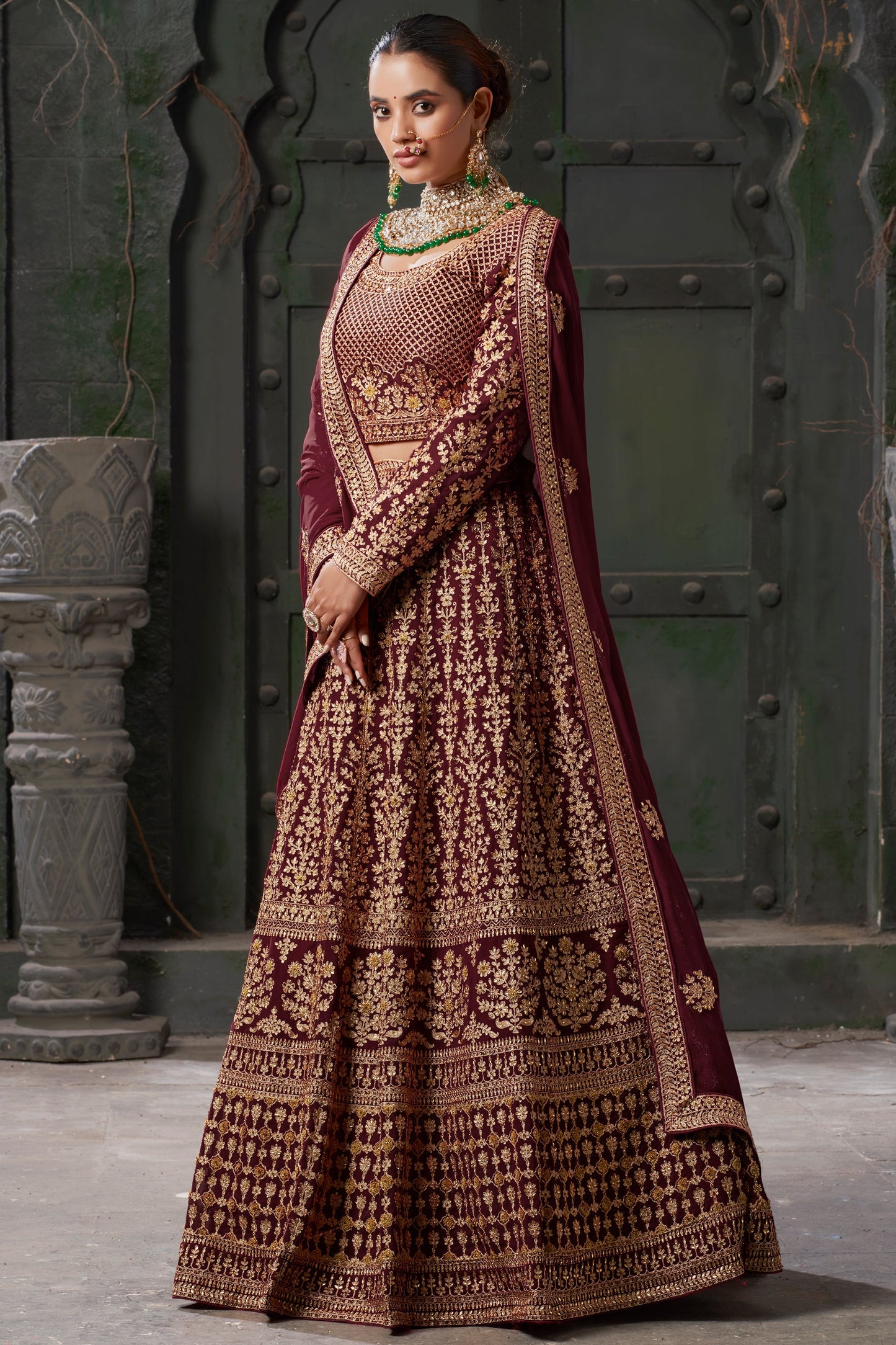 Maroon Readymade Heavy Work Georgette Lehenga-LC126_3_SareeButa.com