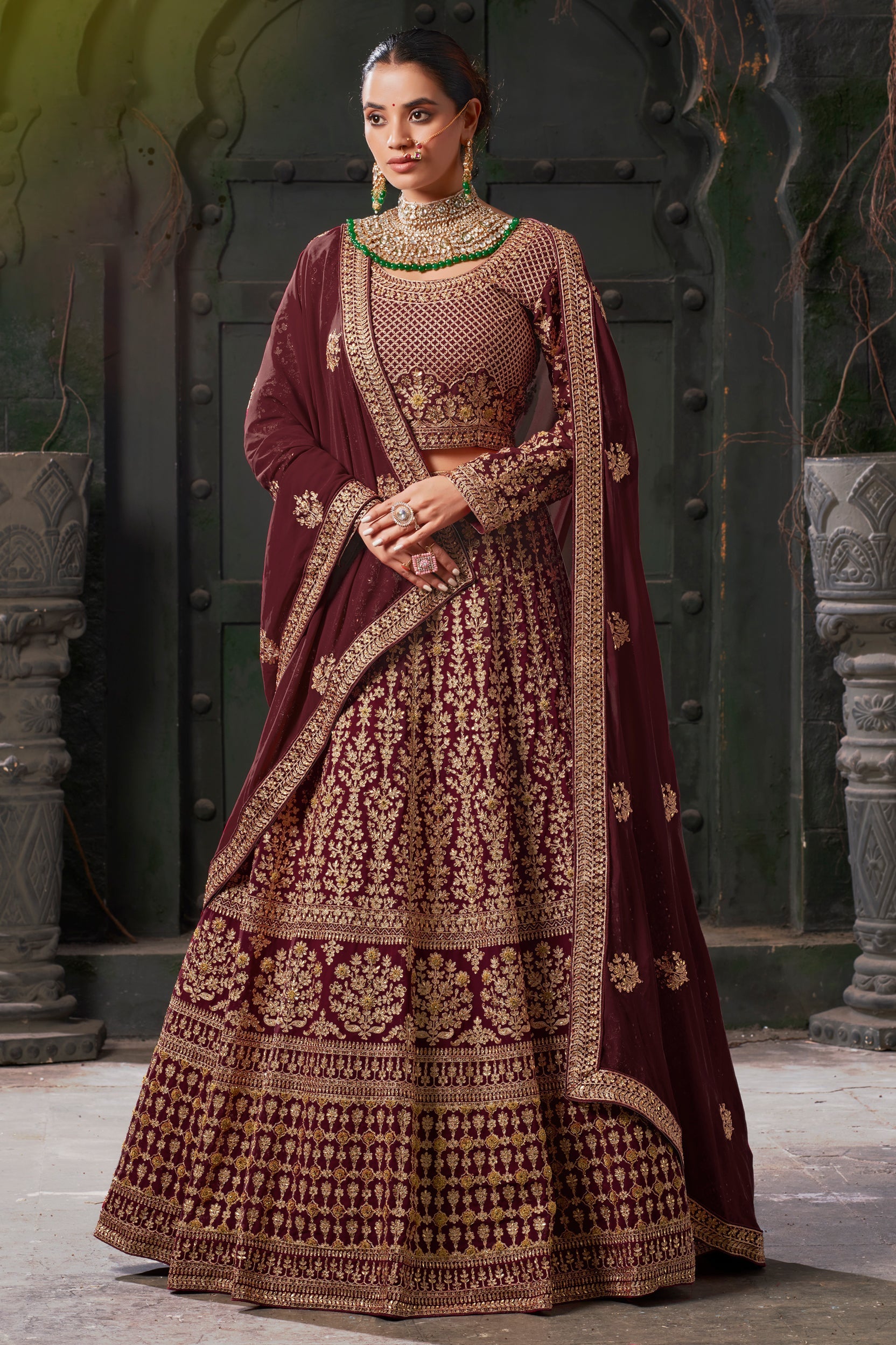 Maroon Readymade Heavy Work Georgette Lehenga-LC126_4_SareeButa.com