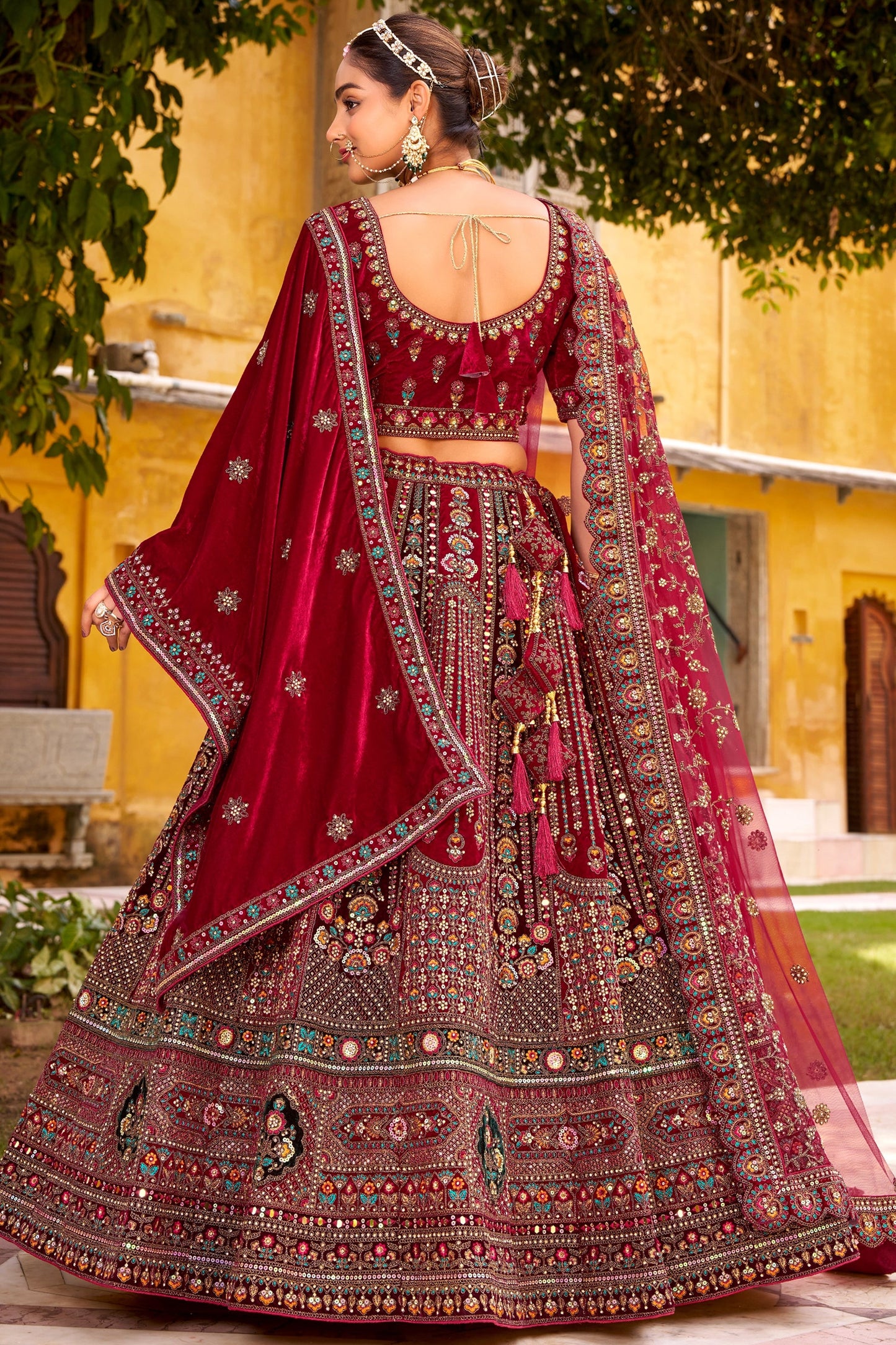 Maroon Readymade Heavy Work Velvet Lehenga-SAR10461_3_SareeButa.com