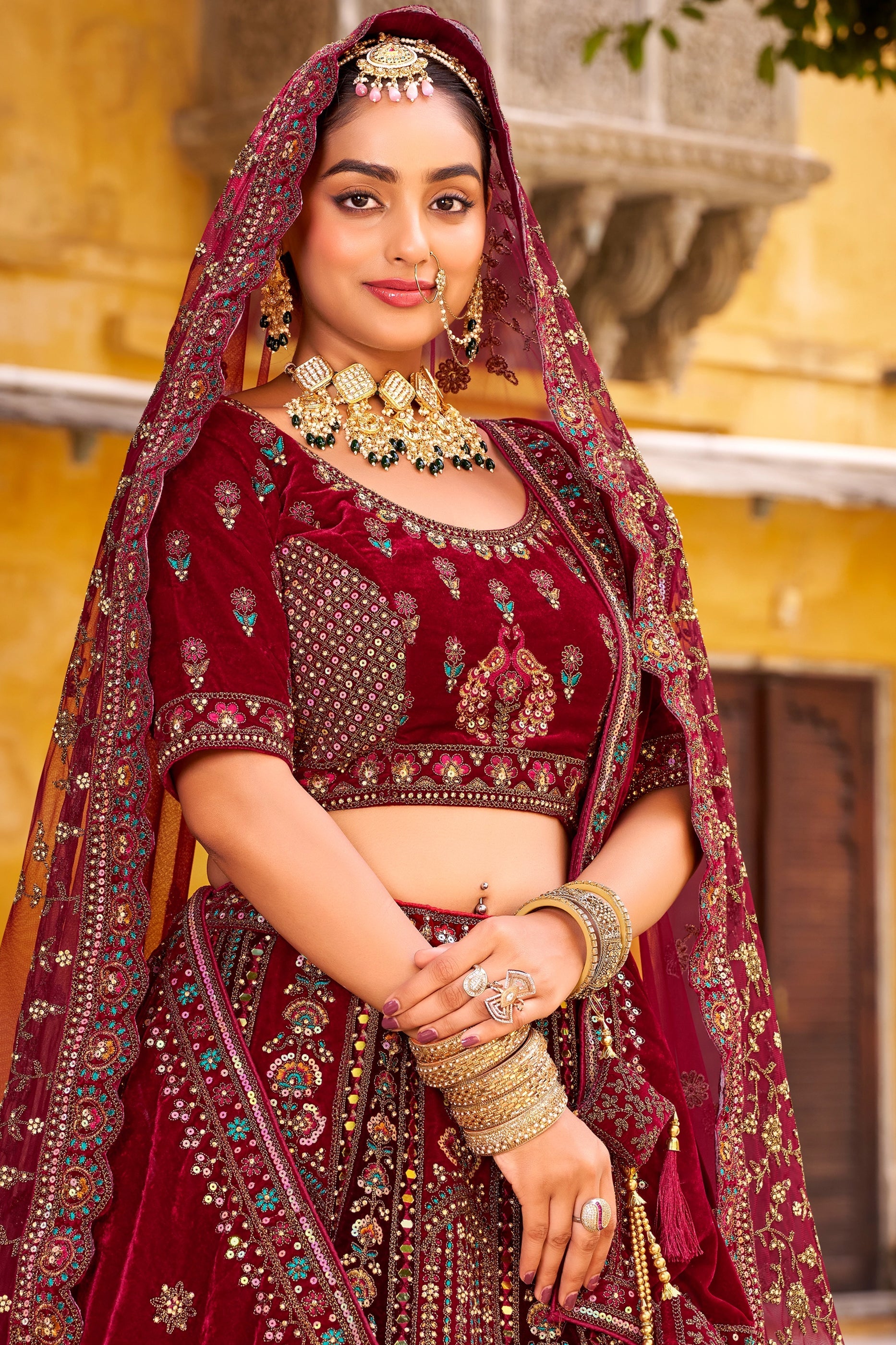 Maroon Readymade Heavy Work Velvet Lehenga-SAR10461_4_SareeButa.com
