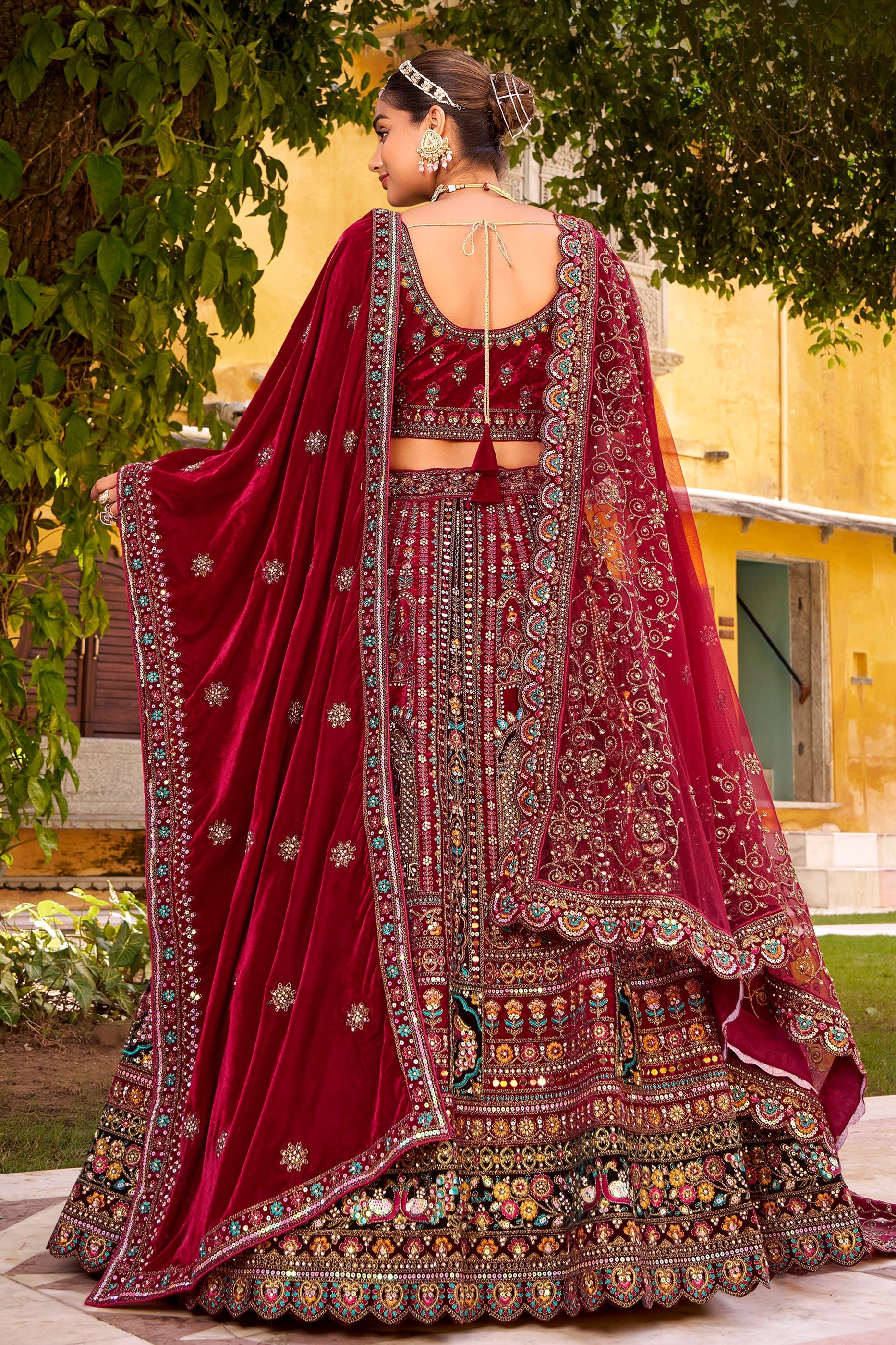 Maroon Readymade Heavy Work Velvet Lehenga-SAR10462_3_SareeButa.com