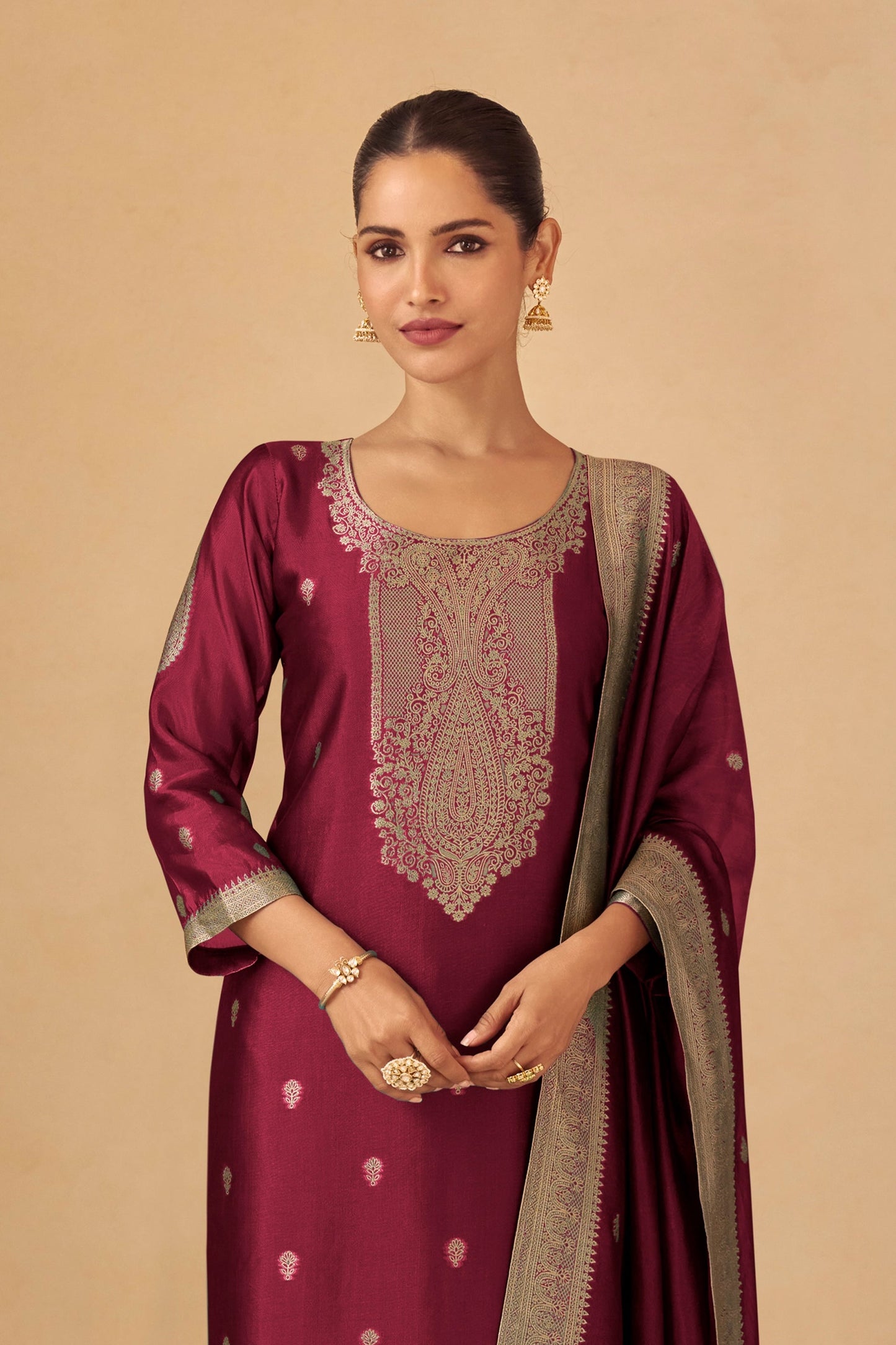 Maroon Readymade Viscose Silk Suit-SAR11076_3_SareeButa.com