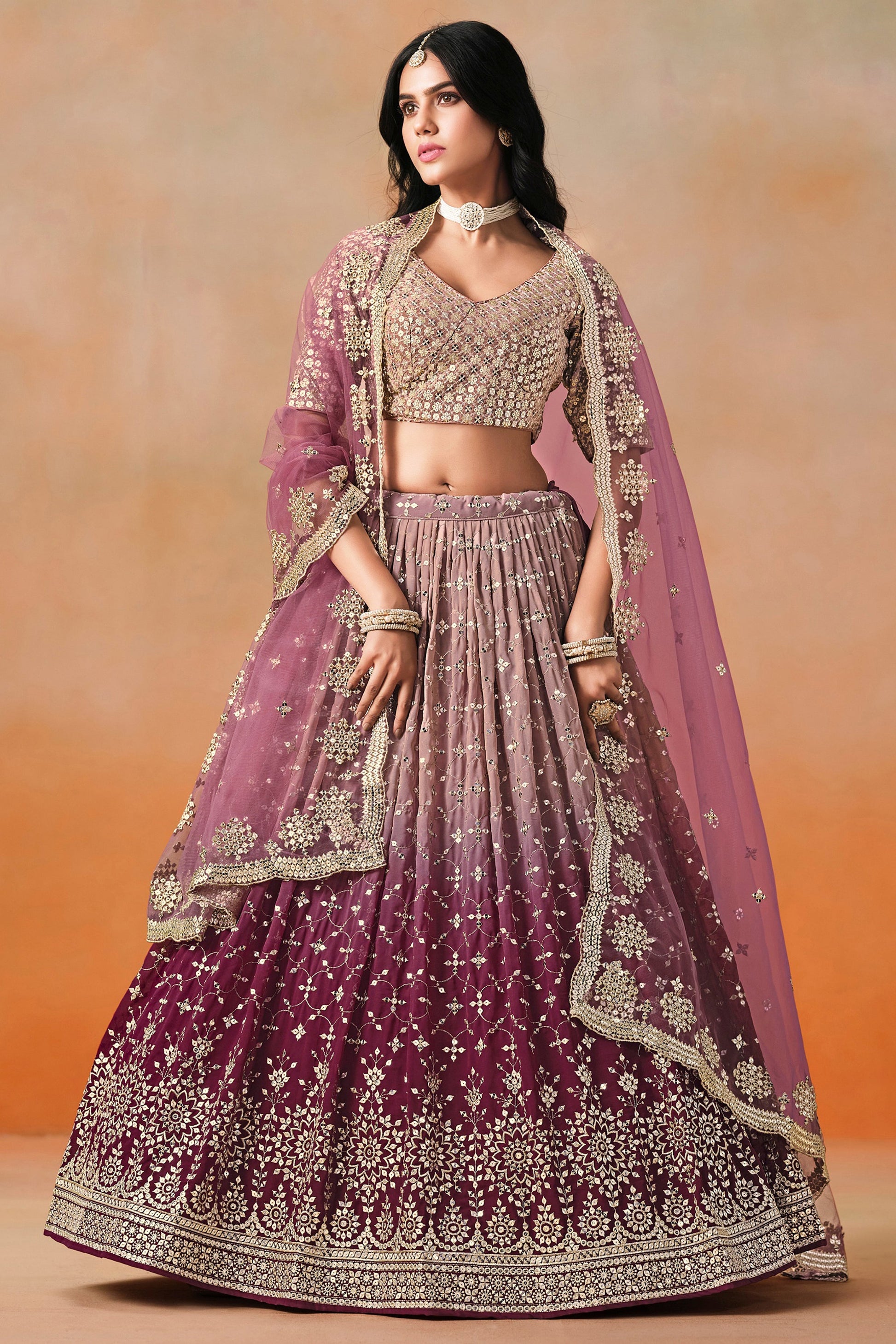 Maroon Semi-Stitched Embroidered Georgette Lehenga-LC224_1_SareeButa.com