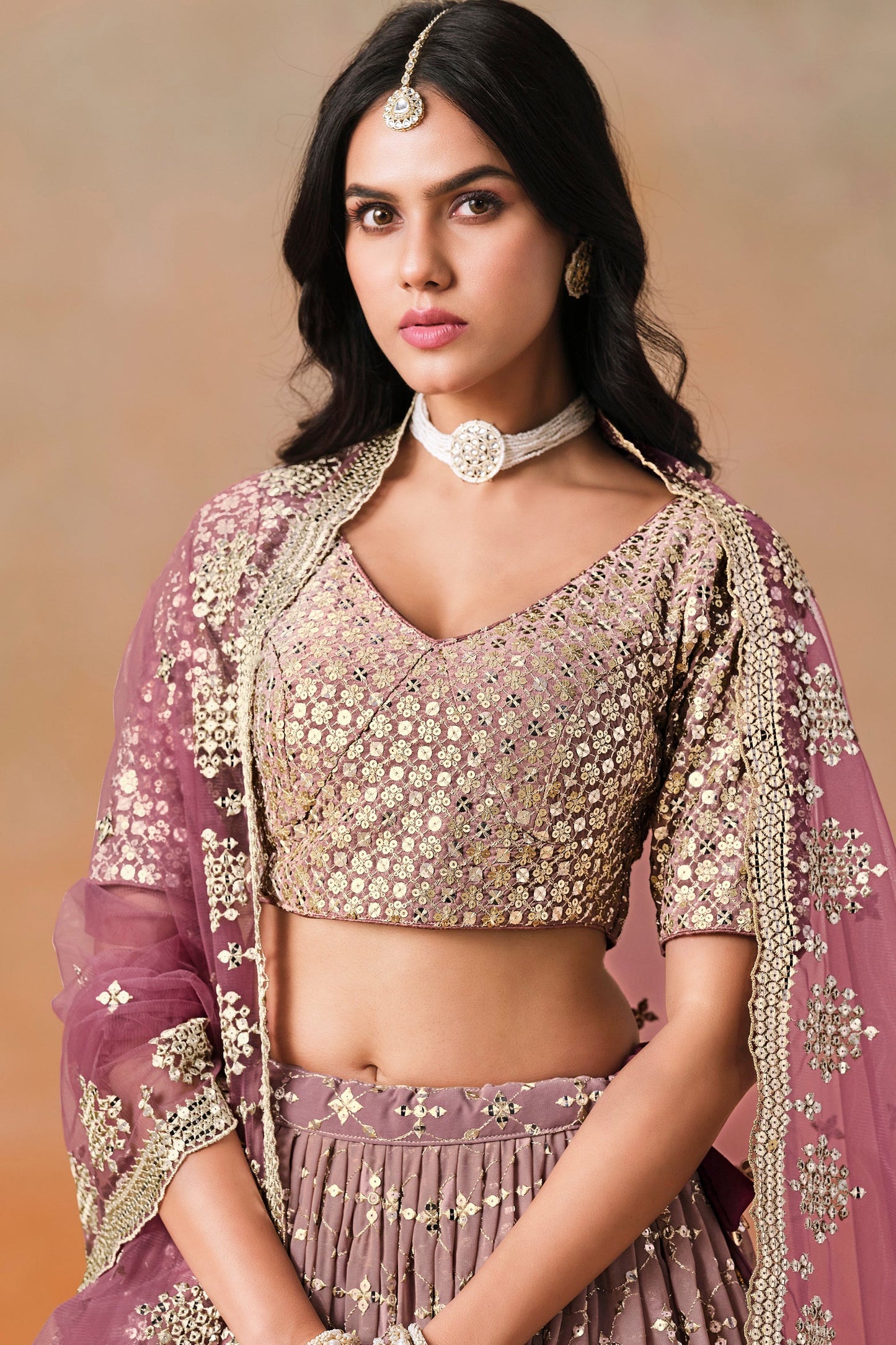 Maroon Semi-Stitched Embroidered Georgette Lehenga-LC224_2_SareeButa.com