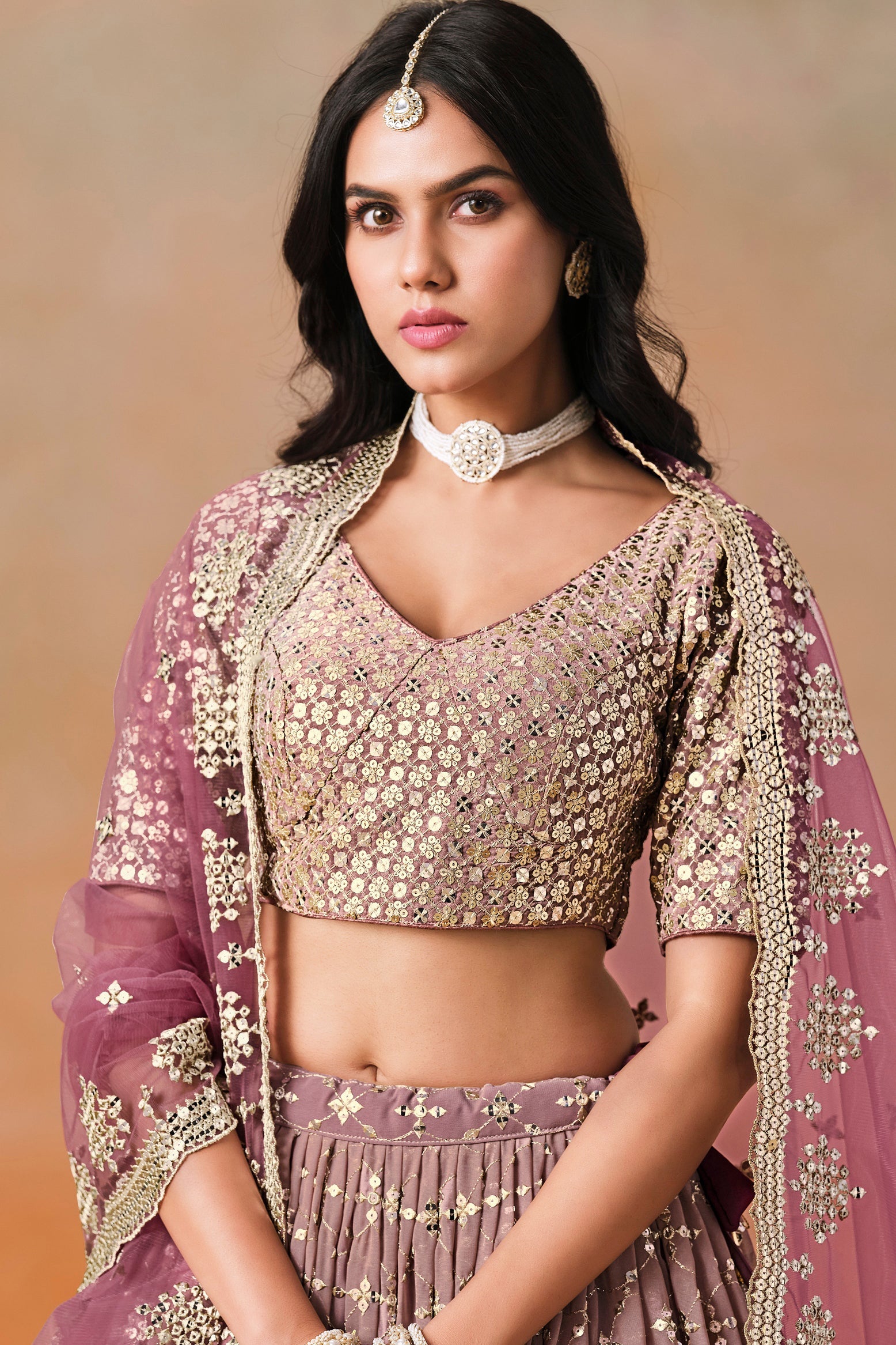 Maroon Semi-Stitched Embroidered Georgette Lehenga-LC224_2_SareeButa.com
