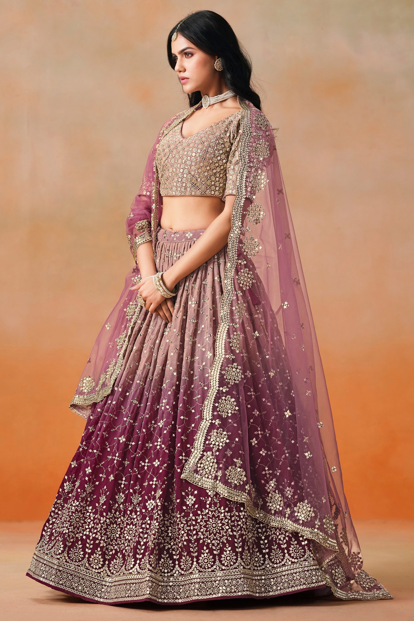 Maroon Semi-Stitched Embroidered Georgette Lehenga-LC224_3_SareeButa.com