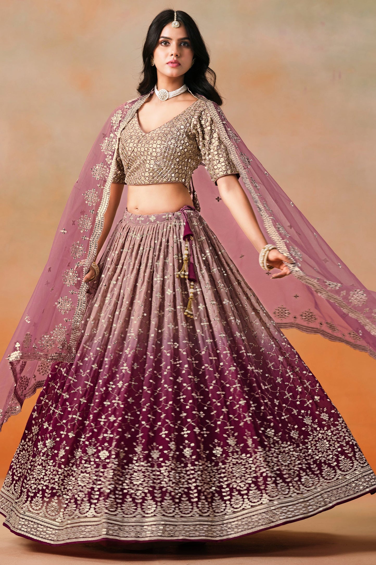 Maroon Semi-Stitched Embroidered Georgette Lehenga-LC224_4_SareeButa.com