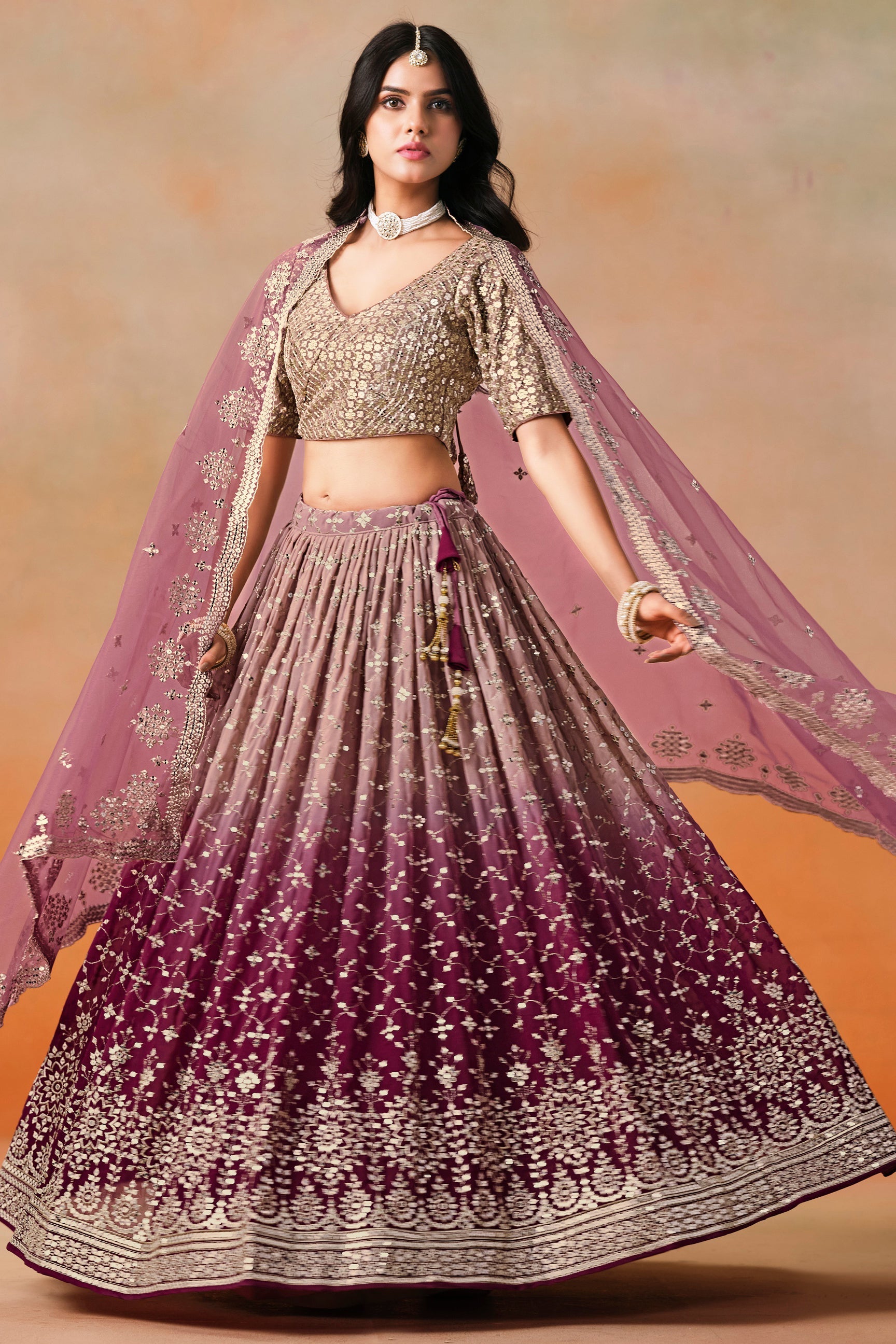 Maroon Semi-Stitched Embroidered Georgette Lehenga-LC224_4_SareeButa.com