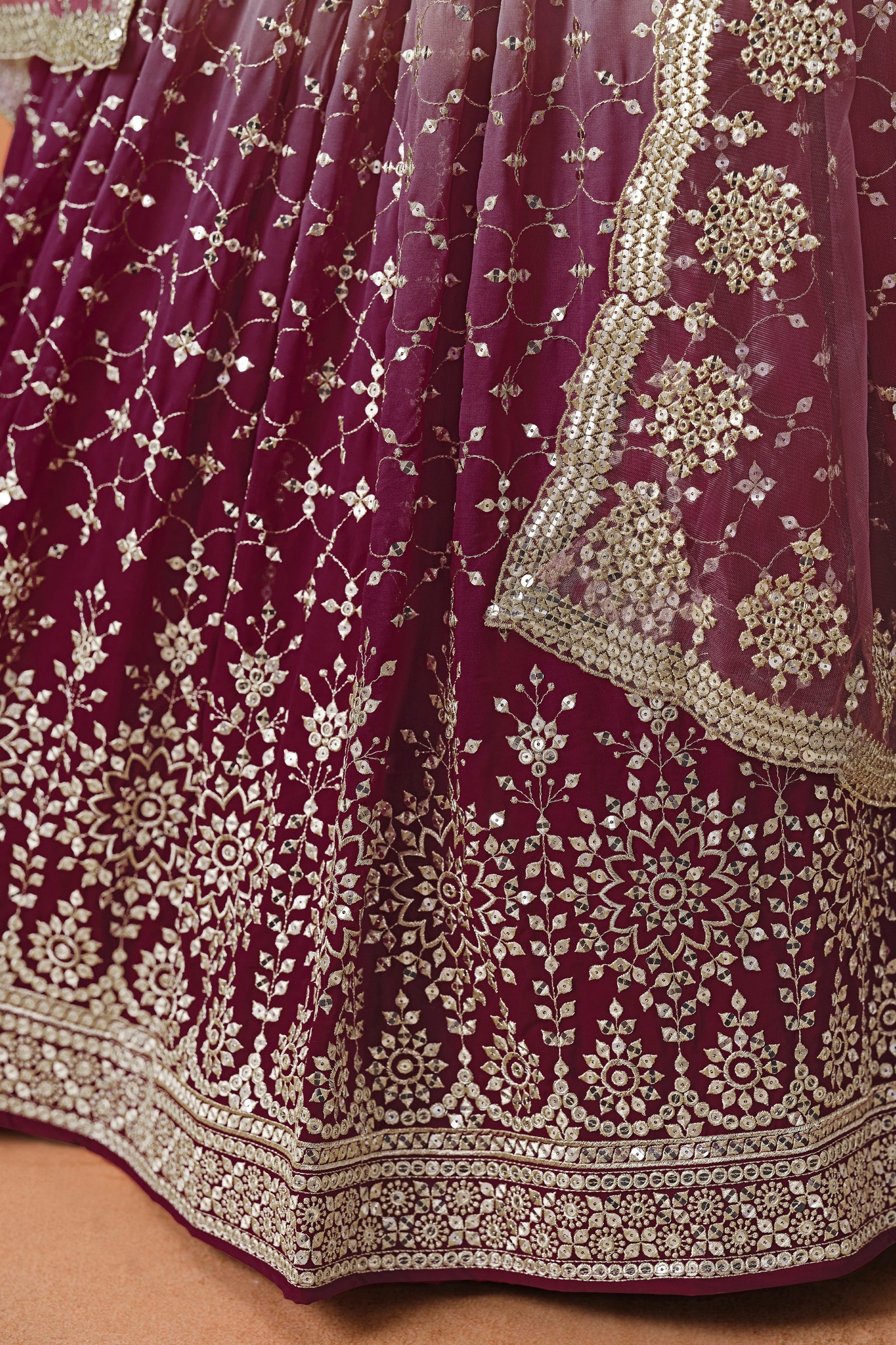 Maroon Semi-Stitched Embroidered Georgette Lehenga-LC224_6_SareeButa.com