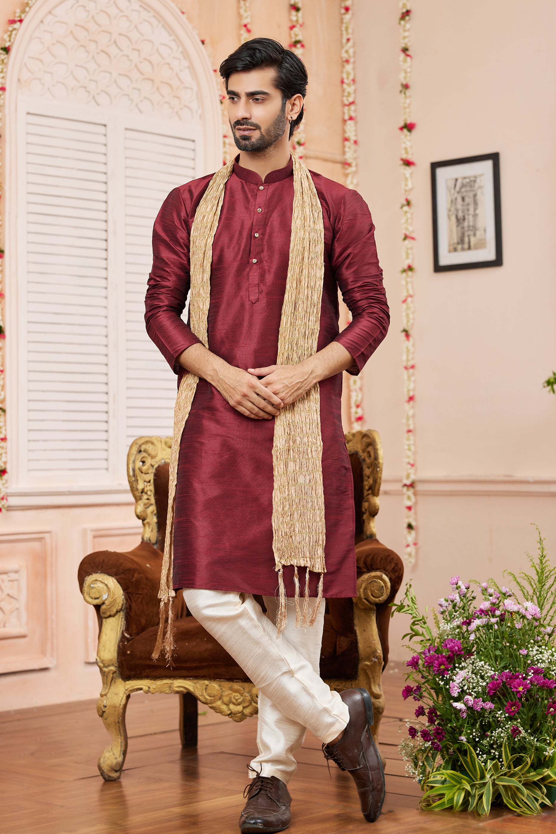 Maroon Silk Kurta Pajama-SAR11397_1_SareeButa.com