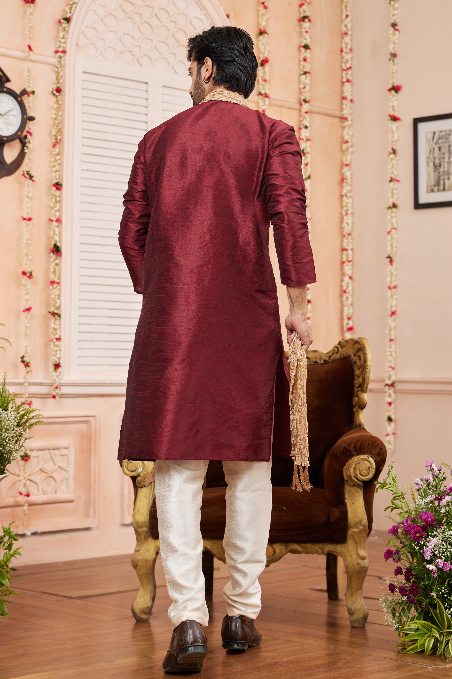 Maroon Silk Kurta Pajama-SAR11397_2_SareeButa.com