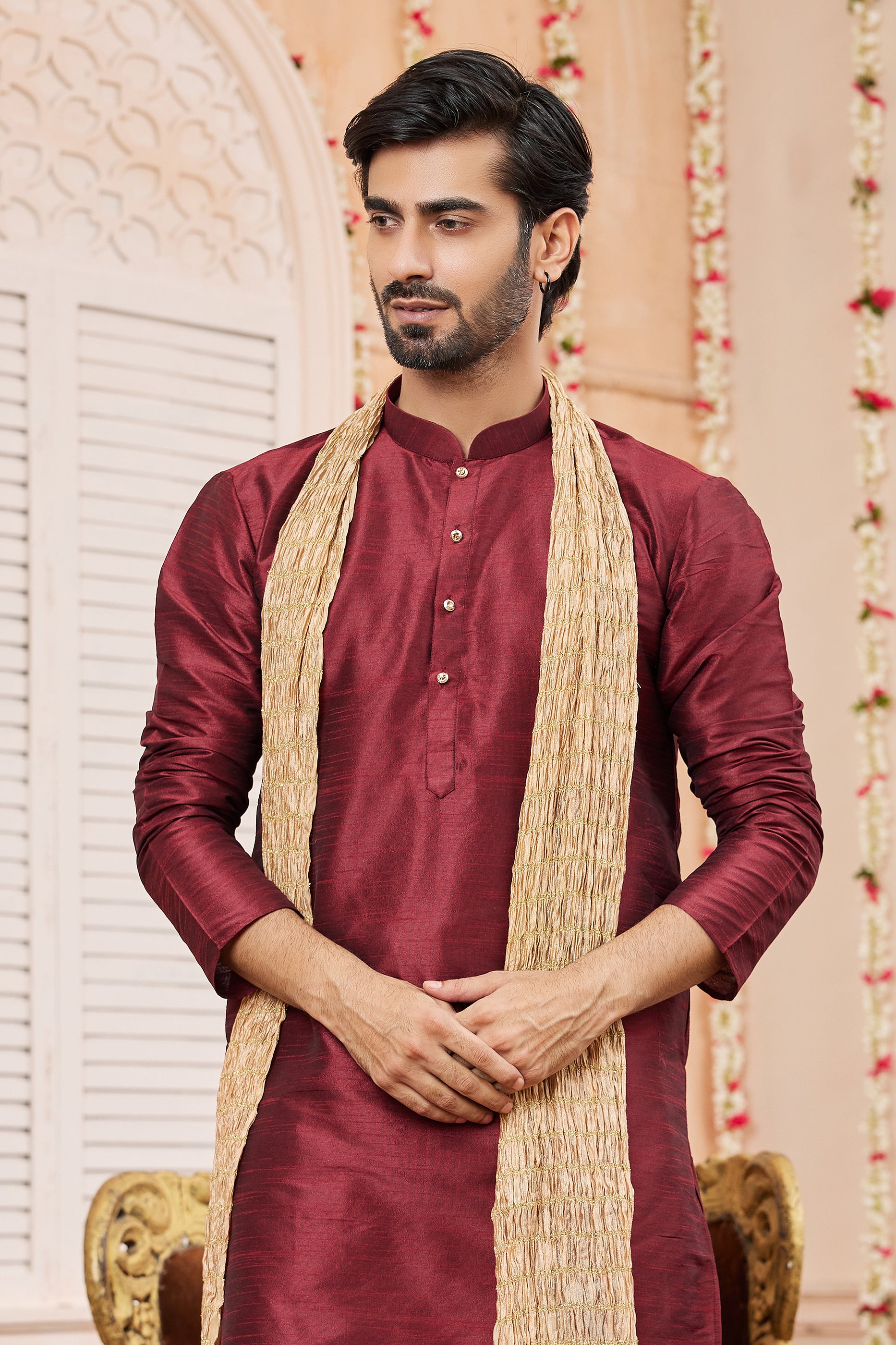 Maroon Silk Kurta Pajama-SAR11397_3_SareeButa.com