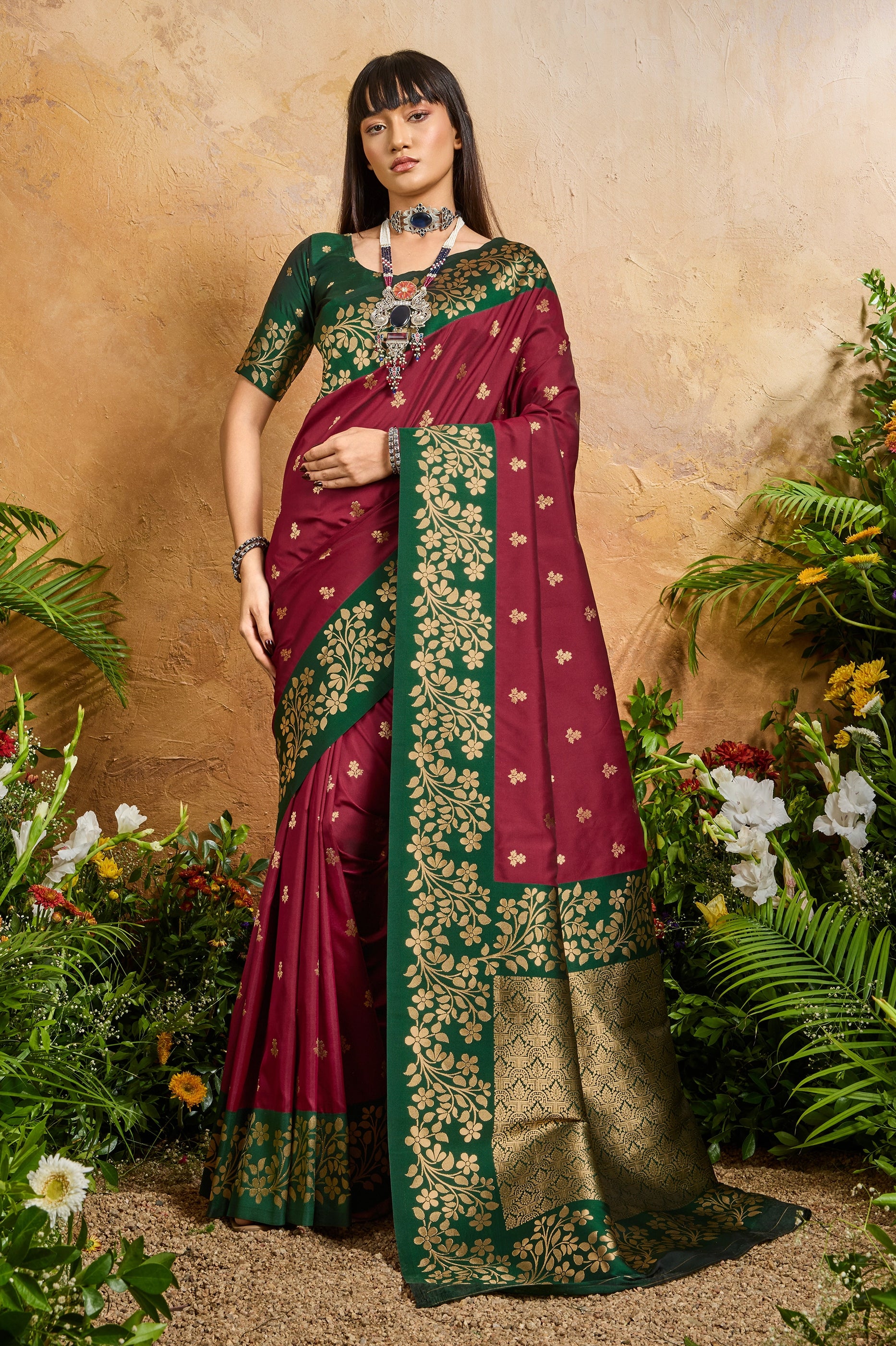 Maroon Woven Silk Saree-SAR12324_1_SareeButa.com
