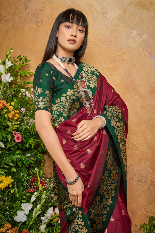 Maroon Woven Silk Saree-SAR12324_2_SareeButa.com