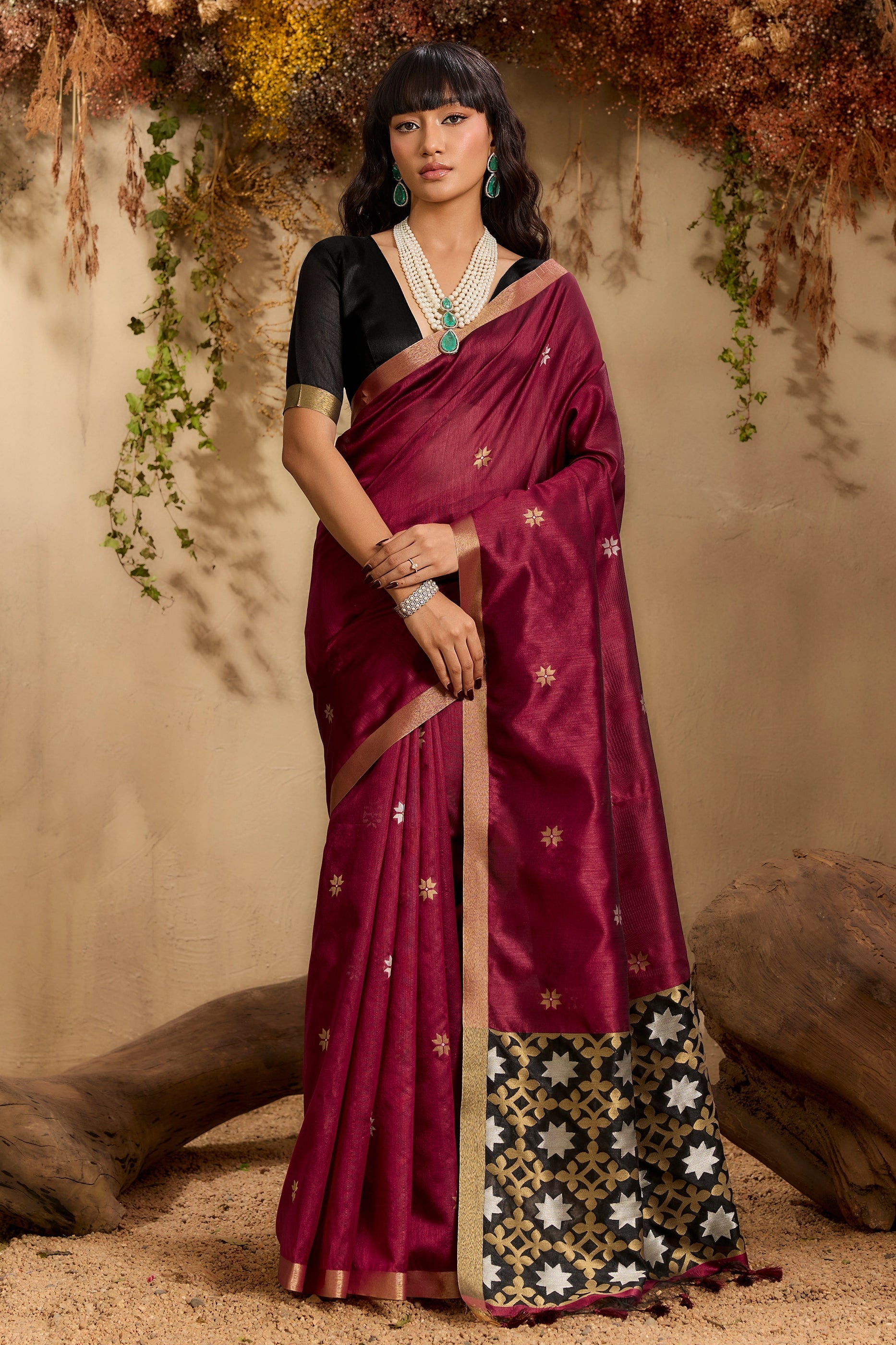 Maroon Woven Tussar Silk Saree-SAR11237_1_SareeButa.com