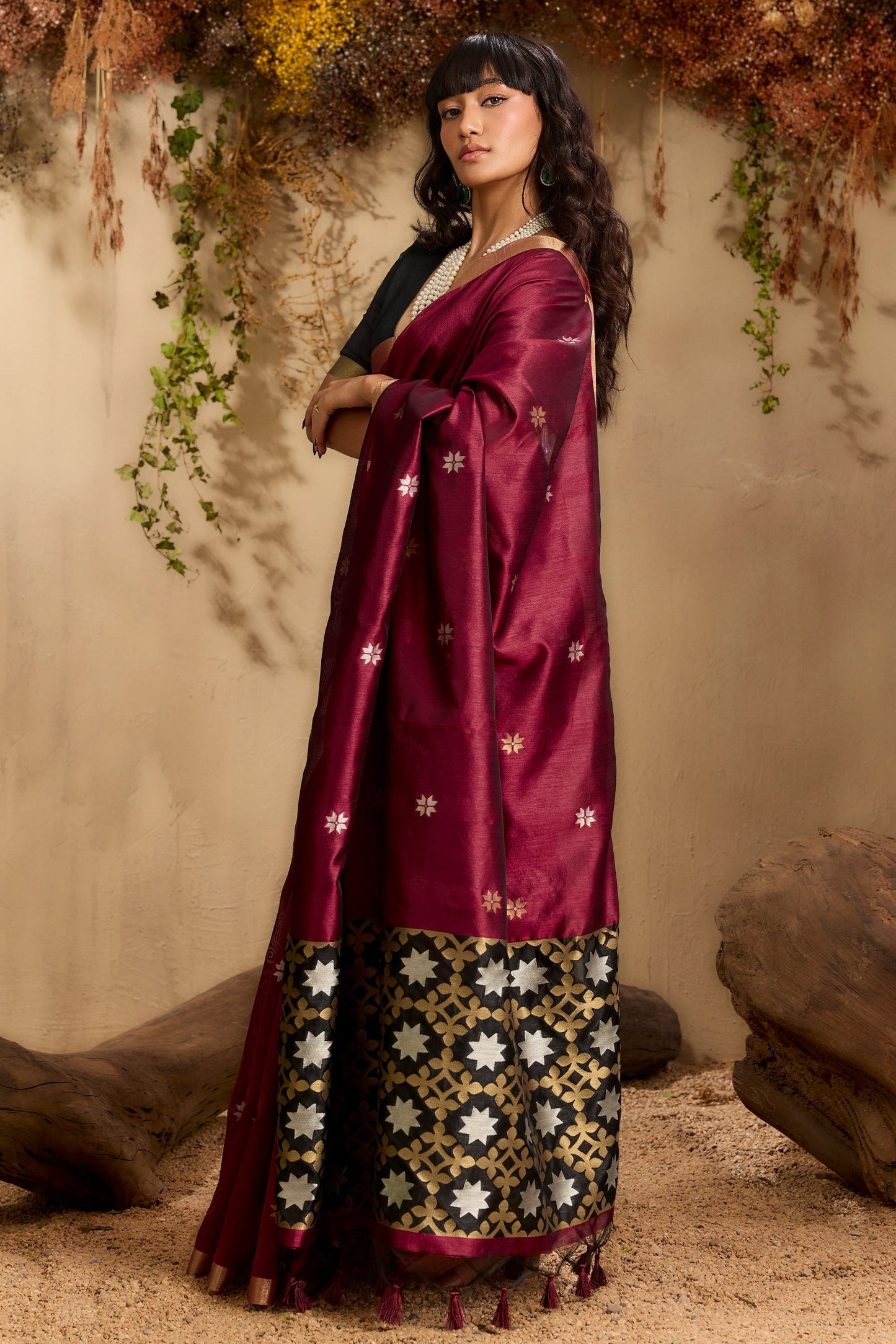 Maroon Woven Tussar Silk Saree-SAR11237_5_SareeButa.com