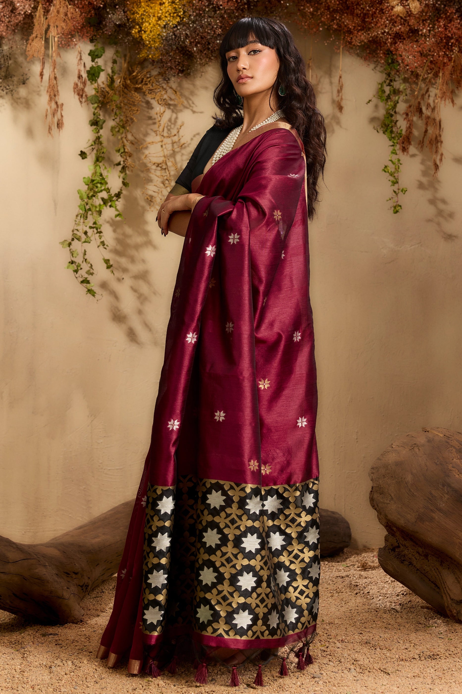 Maroon Woven Tussar Silk Saree-SAR11237_5_SareeButa.com