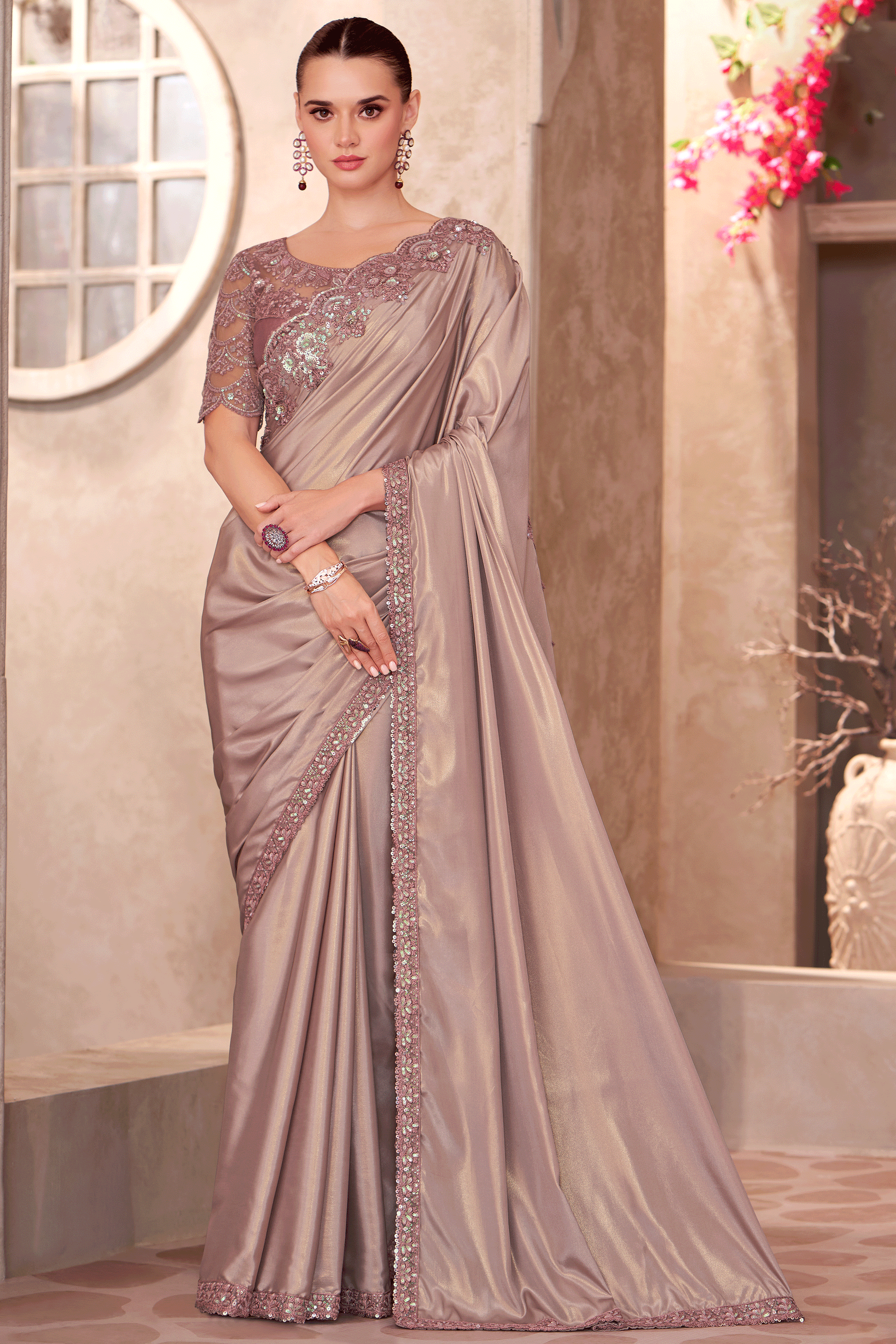 Mauve Embroidered Silk Crepe Saree-ZB134907_1_SareeButa.com