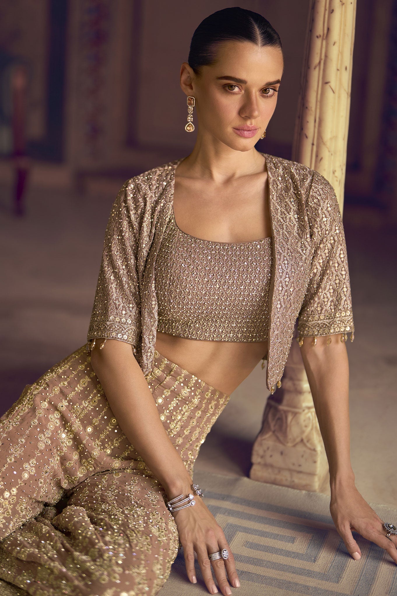 Mauve Readymade Georgette Palazzo Set with Jacket-SS926_2_SareeButa.com