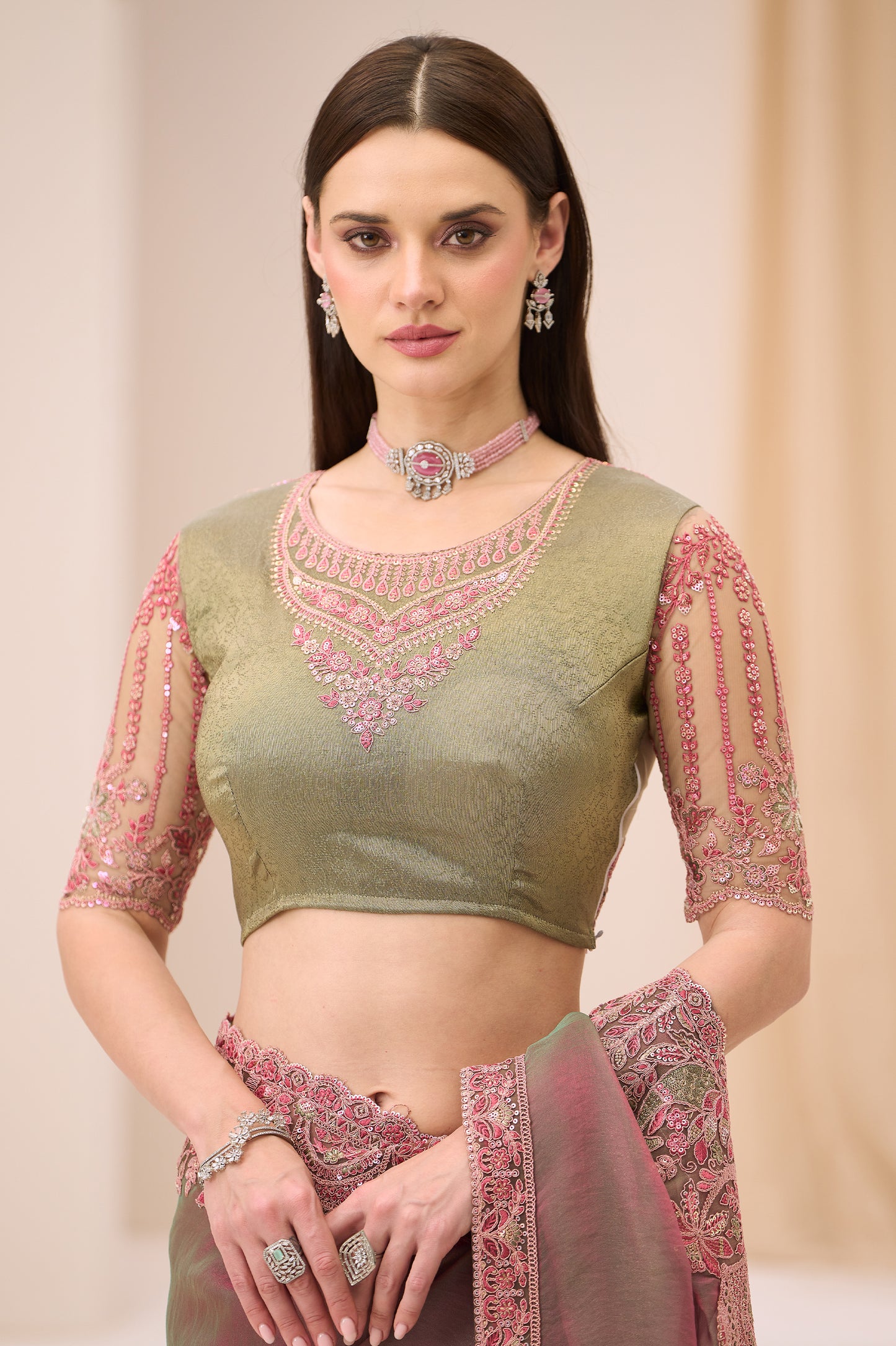 Mauve And Green Embroidered Georgette Saree-SAR12436_3_SareeButa.com