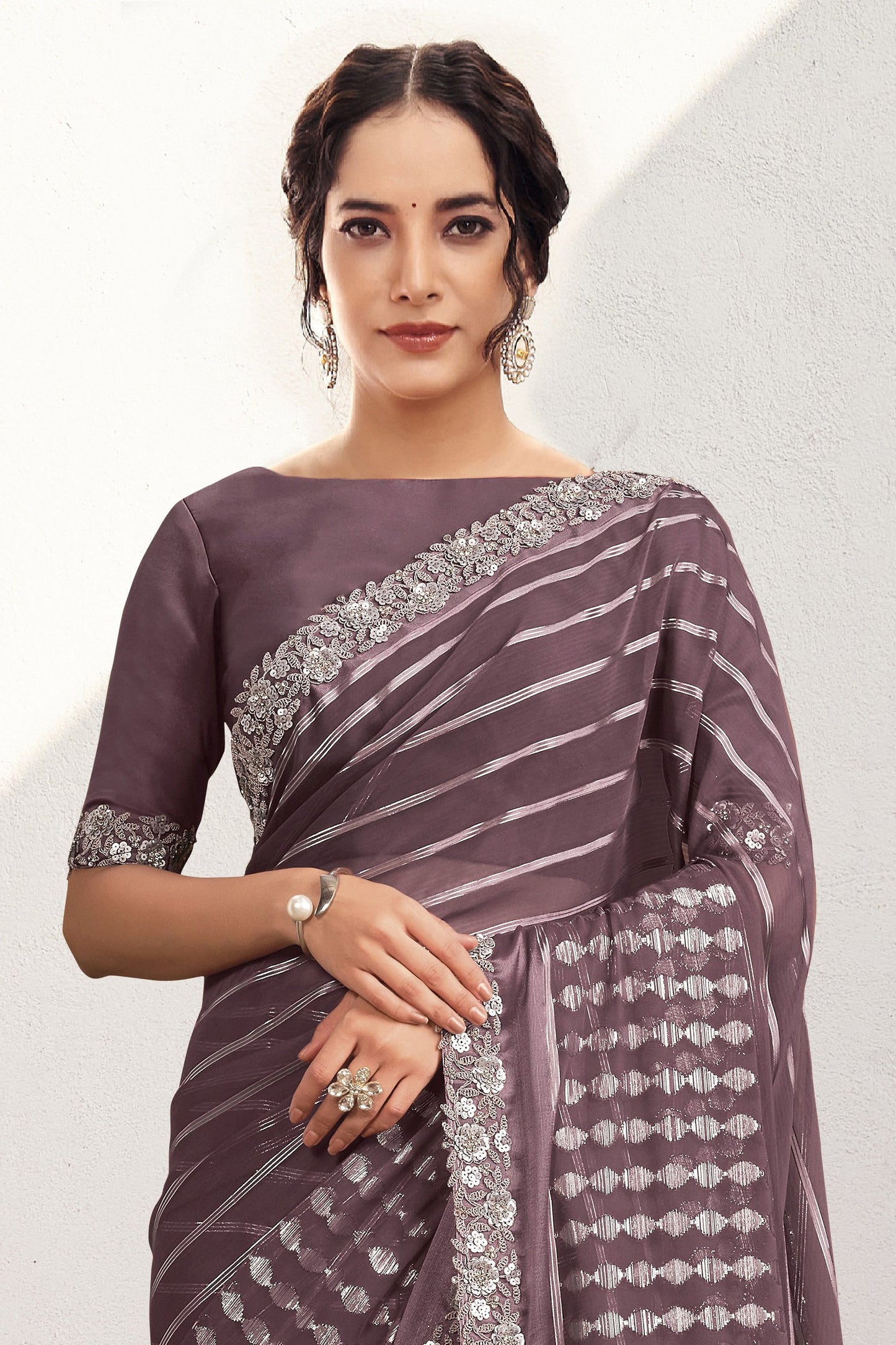 Mauve Embroidered Georgette  Saree-ZB134580_2_SareeButa.com