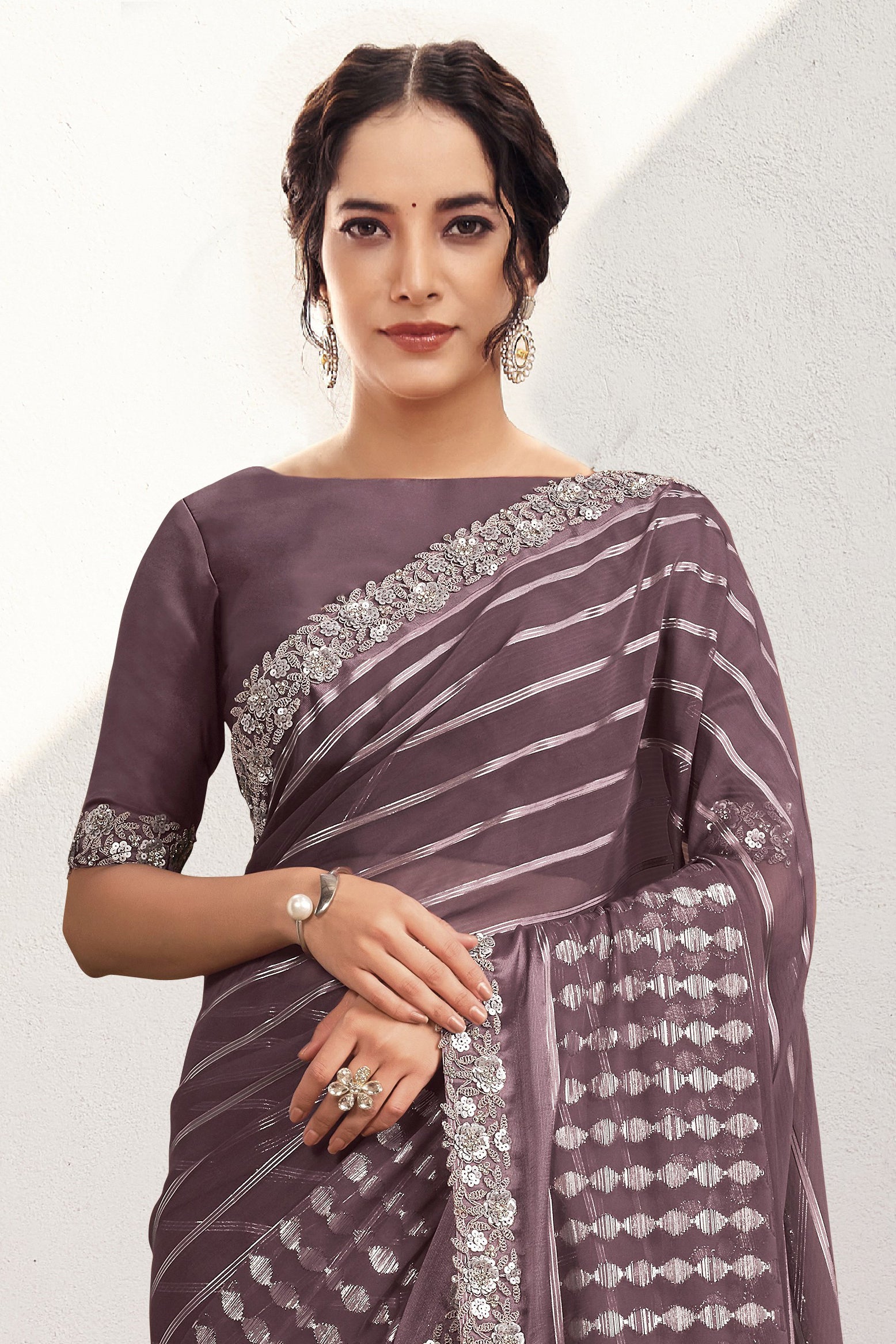 Mauve Embroidered Georgette  Saree-ZB134580_2_SareeButa.com